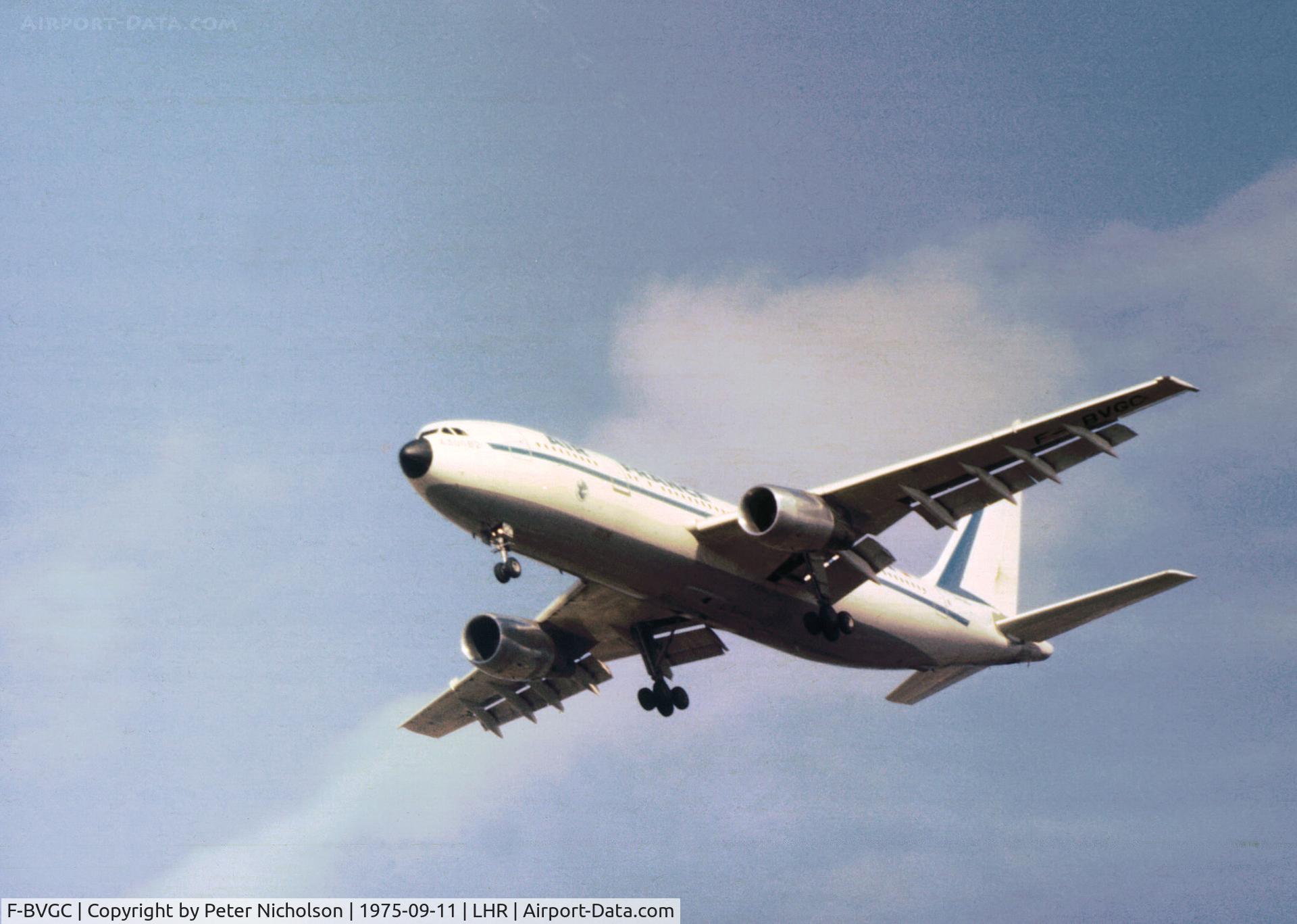 F-BVGC, 1974 Airbus A300B2-1C C/N 7, Airbus A300B of Air France on final approach to Heathrow in September 1975.