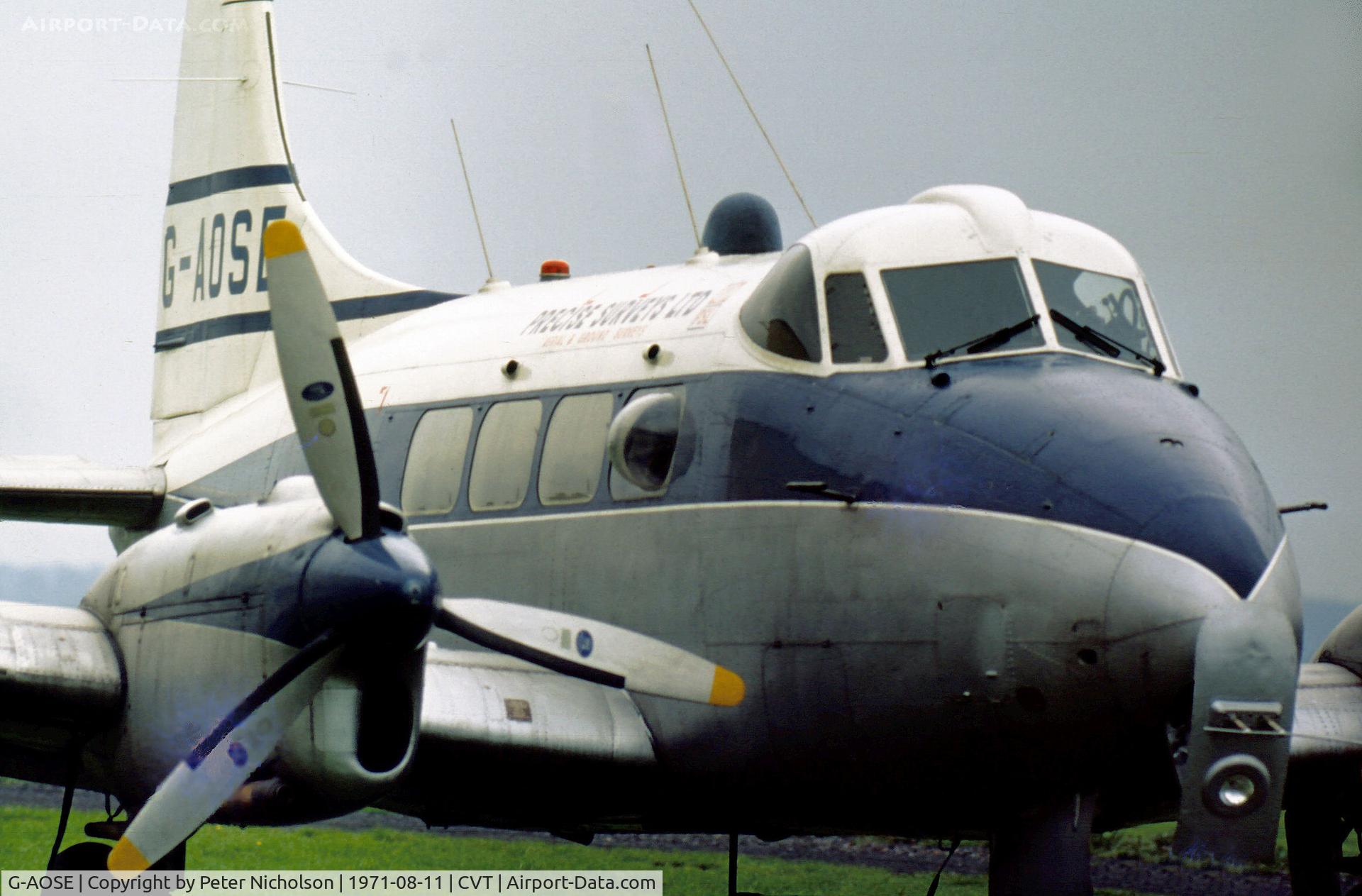 G-AOSE, 1956 De Havilland DH-104 Dove 6 C/N 04470, Dove 6 seen at Coventry in the Summer of 1971.