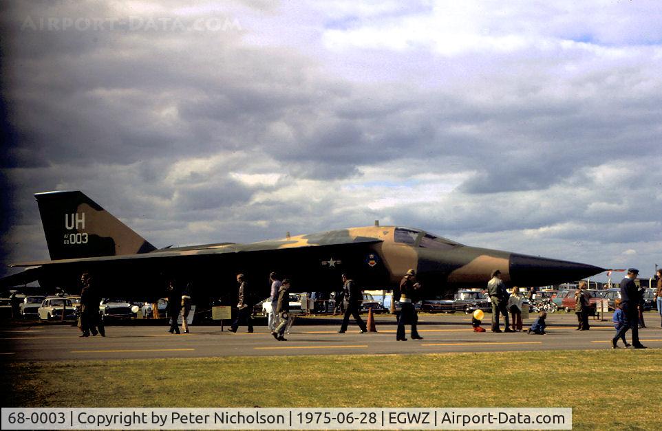 68-0003, 1968 General Dynamics F-111E Aardvark C/N A1-172, Another view of this 55th Tactical Fighter Squadron/20th Tactical Fighter Wing F-111E from RAF Upper Heyford on display at the 1975 RAF Alconbury Airshow.
