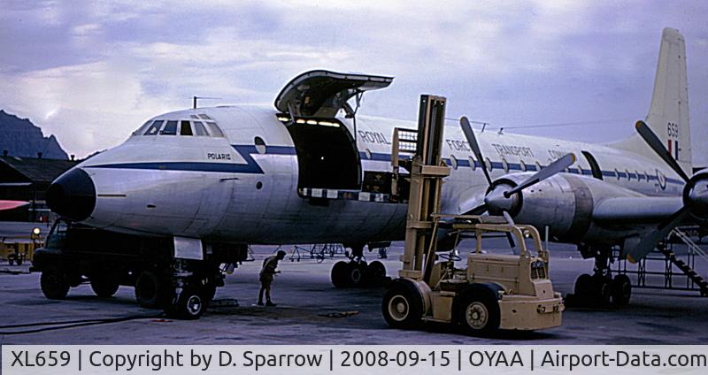 XL659, 1960 Bristol Britannia C.1 (175 Britannia 253F) C/N 13456, Being loaded at what was then known as RAF Khormaksar in Aden - year 1963.