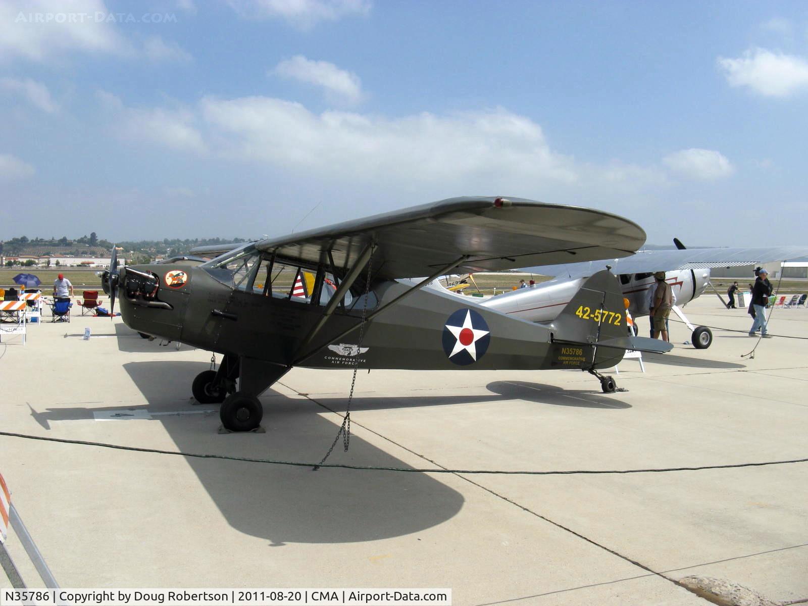 N35786, 1941 Piper J5A Cub Cruiser C/N 5-772, 1941 Piper J5A CUB CRUISER, as L-4F GRASSHOPPER, Continental A&C75 75 Hp, impressed from civil source during WWII.