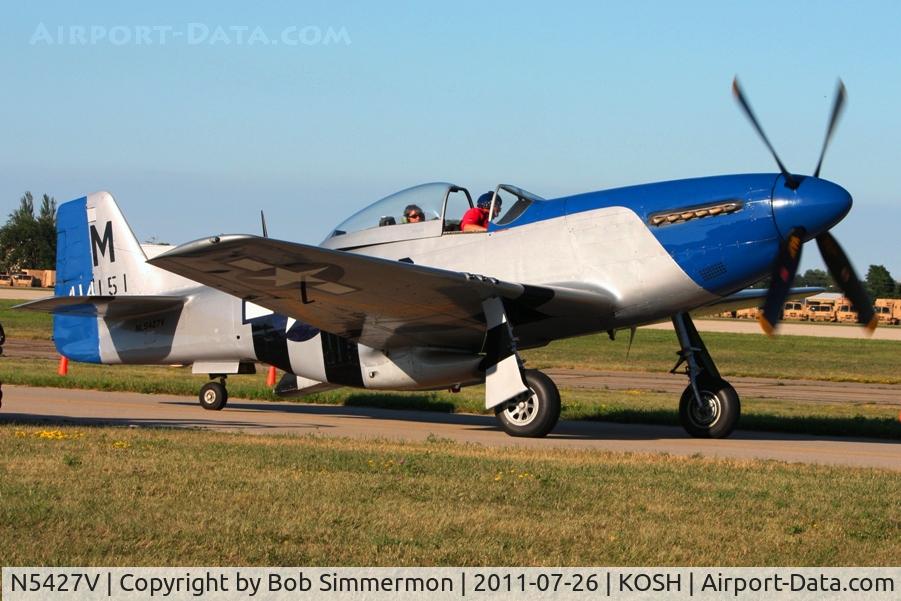 N5427V, 1944 North American F-51D Mustang C/N 44-72942, Departing Airventure 2011.