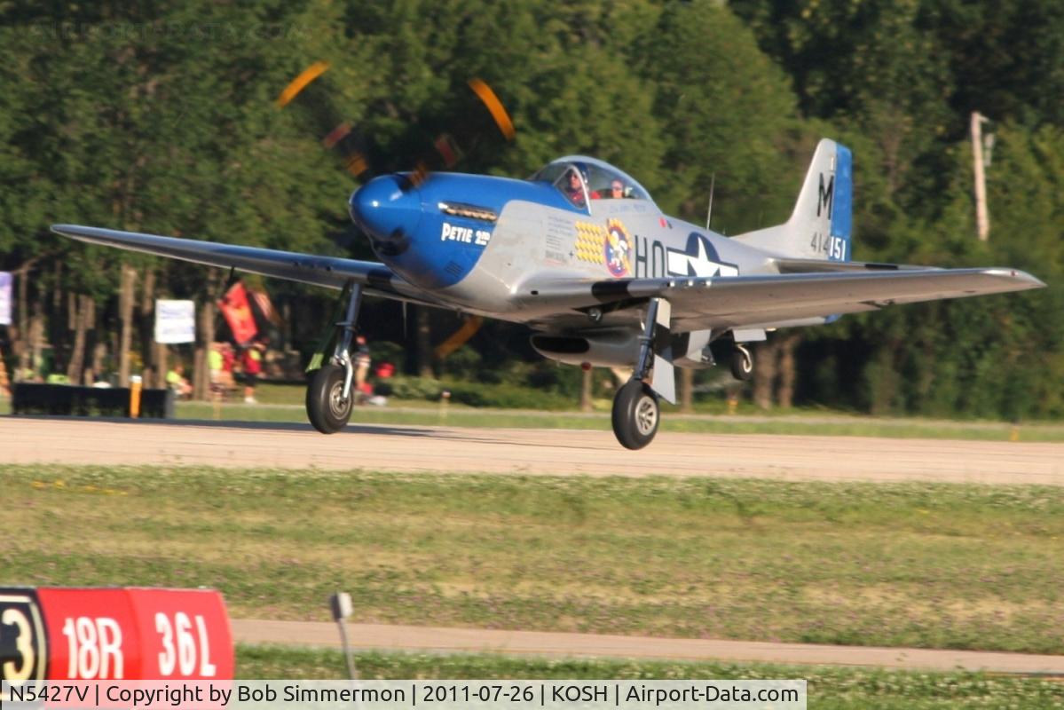 N5427V, 1944 North American F-51D Mustang C/N 44-72942, Departing Airventure 2011.