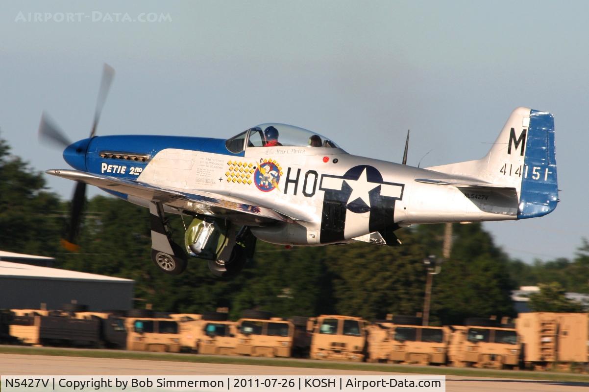 N5427V, 1944 North American F-51D Mustang C/N 44-72942, Departing Airventure 2011.