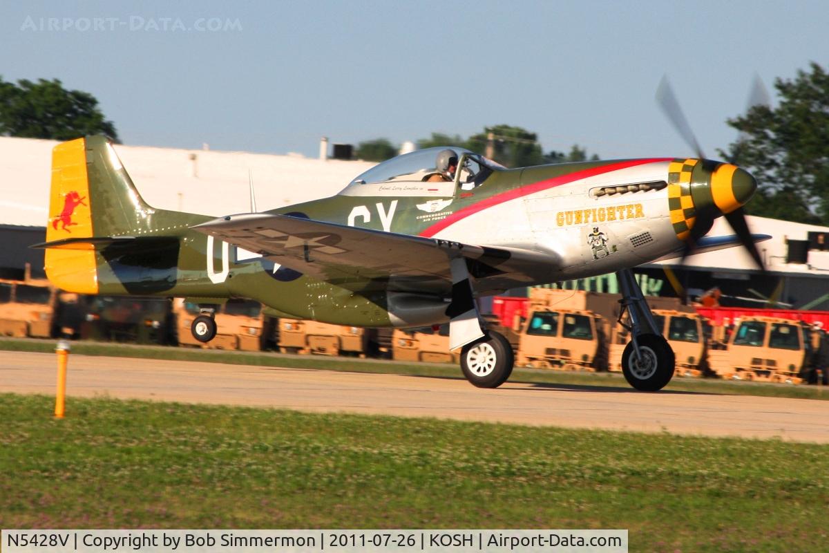 N5428V, 1944 North American P-51D Mustang C/N 122-39723, Departing Airventure 2011.