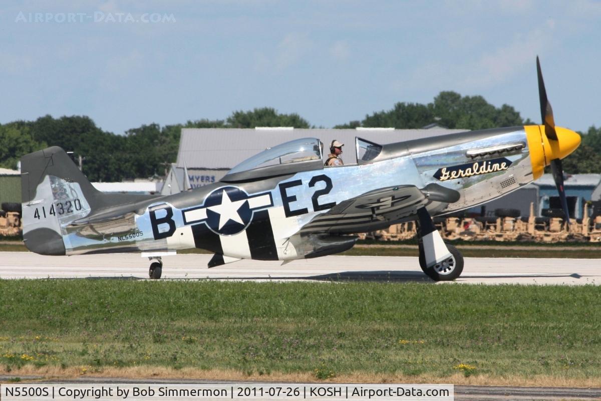 N5500S, 1944 North American F-51D Mustang C/N 44-63655, Departing Airventure 2011.