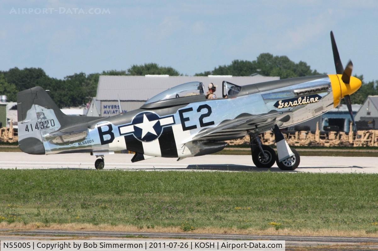 N5500S, 1944 North American F-51D Mustang C/N 44-63655, Departing Airventure 2011.
