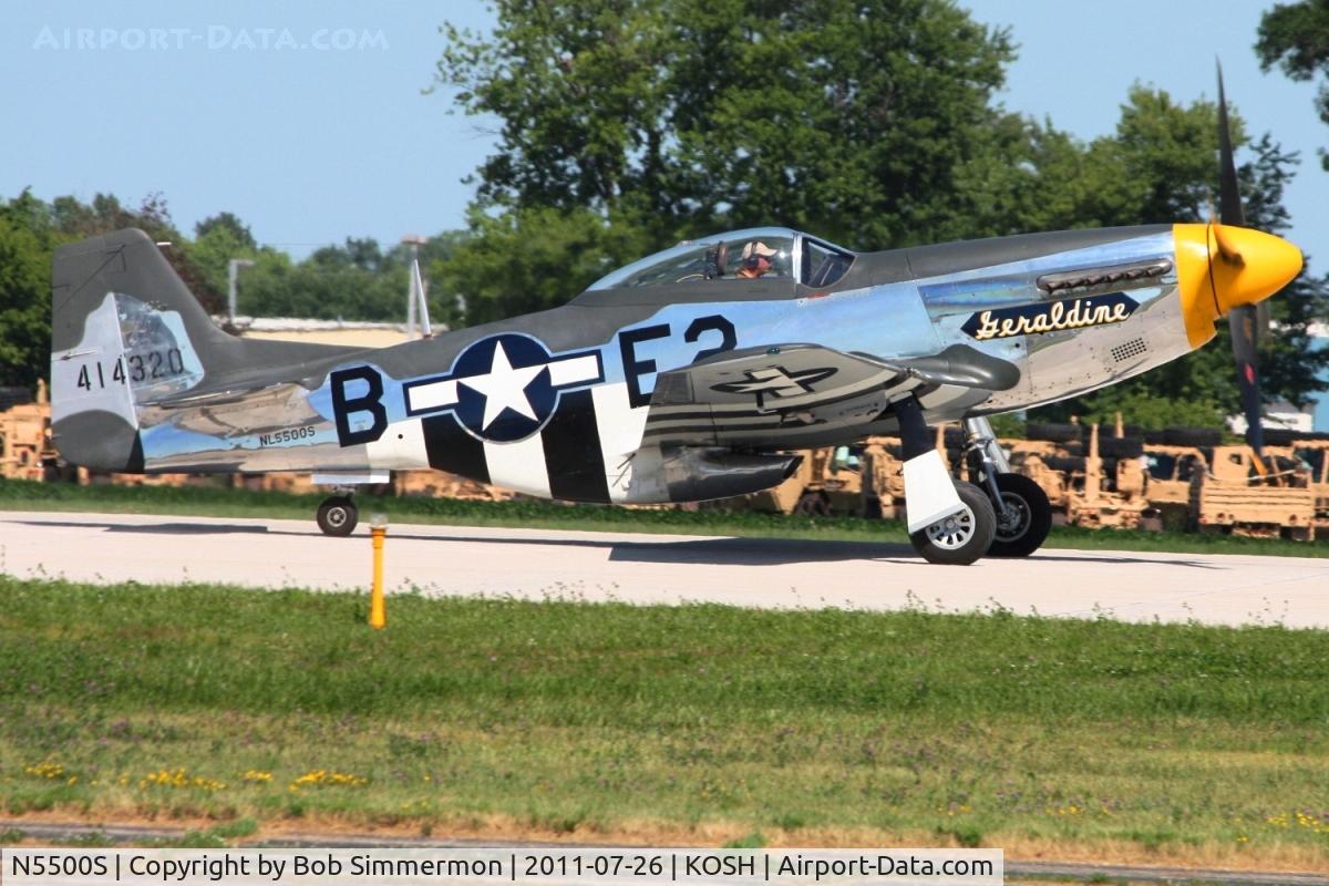 N5500S, 1944 North American F-51D Mustang C/N 44-63655, Departing Airventure 2011.