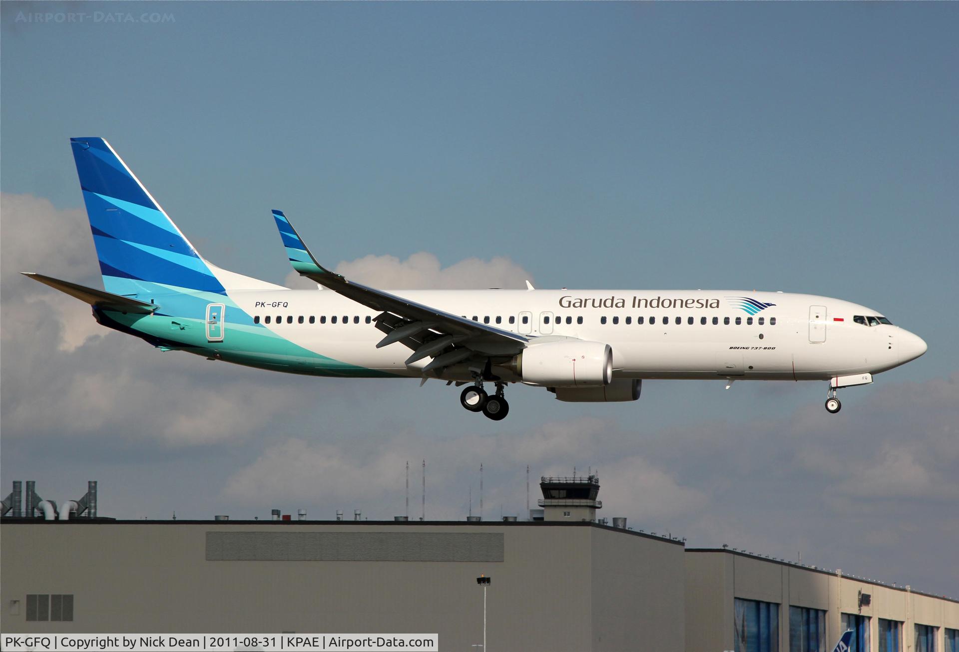 PK-GFQ, 2011 Boeing 737-81D C/N 39416, KPAE/PAE Boeing 404 short final for the 16R touch and go this afternoon.