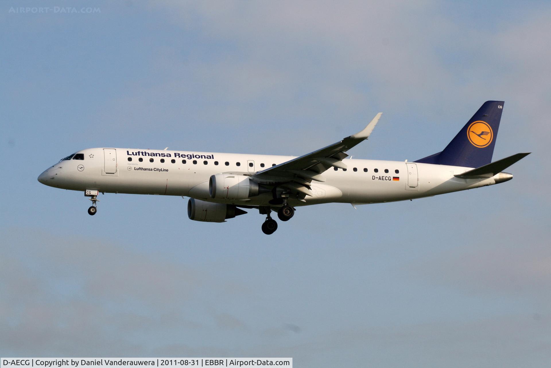 D-AECG, 2010 Embraer 190LR (ERJ-190-100LR) C/N 19000368, Arrival of flight LH1006 to RWY 25L