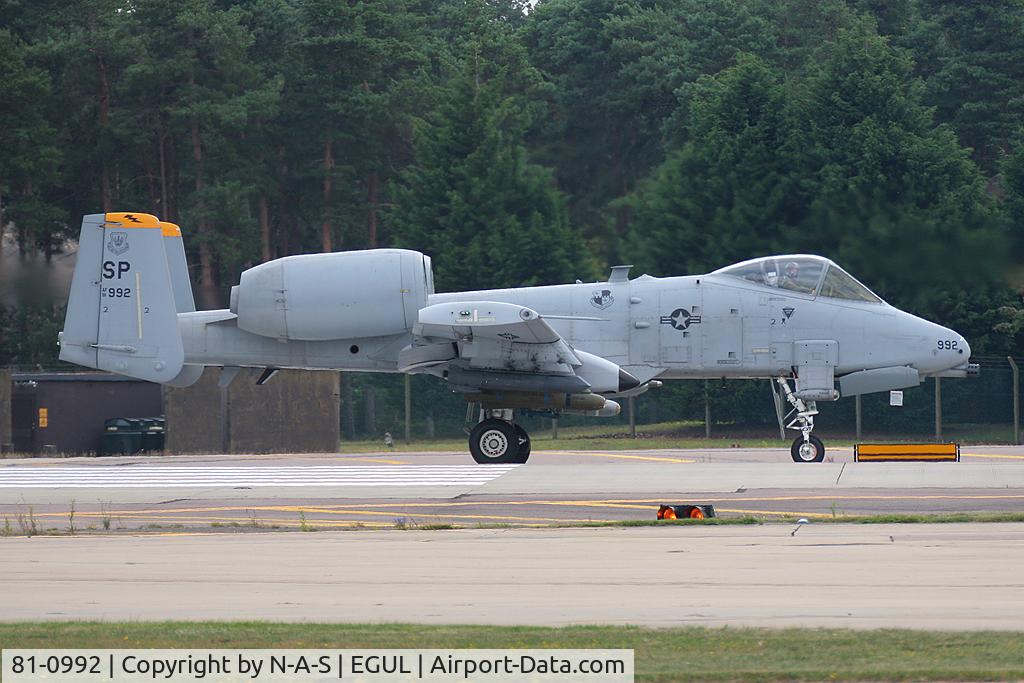 81-0992, 1981 Fairchild Republic A-10A Thunderbolt II C/N A10-0687, Departing for a local sortie