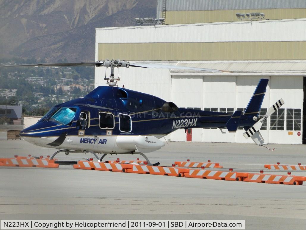 N223HX, 1984 Bell 222U C/N 47511, Parked near Fire Station waiting for call out