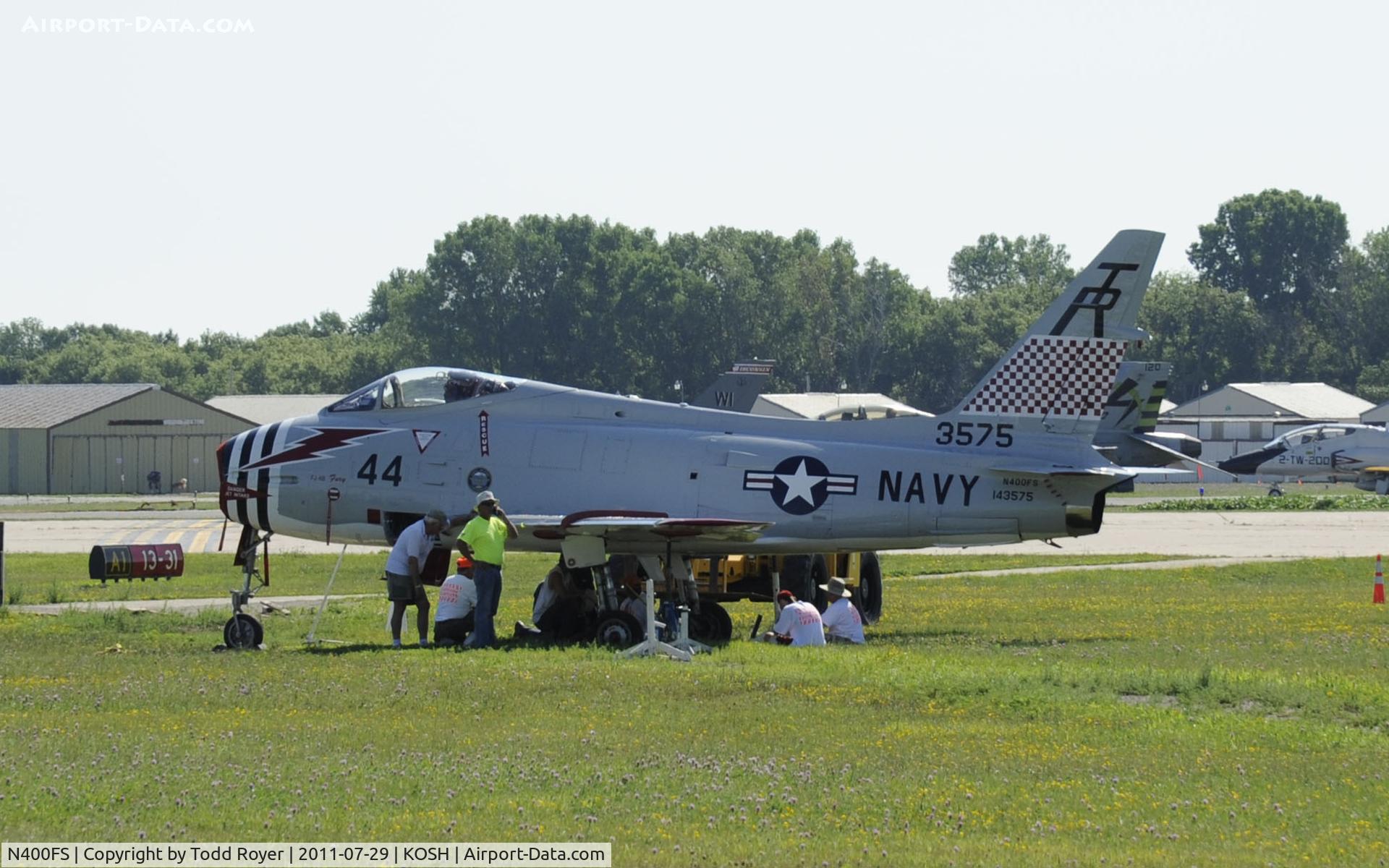 N400FS, 1958 North American AF-1E Fury C/N 244-83, Ran off the end of the runway on landing