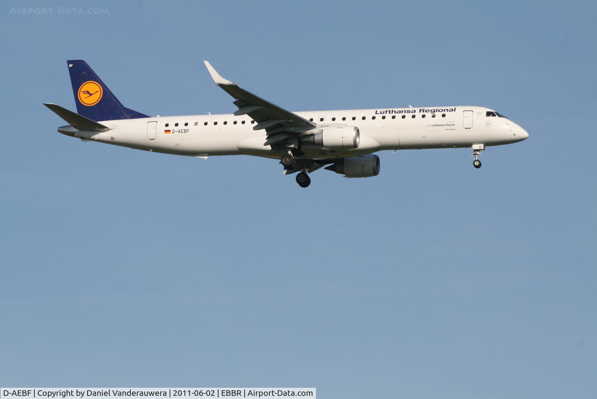D-AEBF, 2011 Embraer 195LR (ERJ-190-200LR) C/N 19000411, Arrival of flight LH2282 to RWY 02