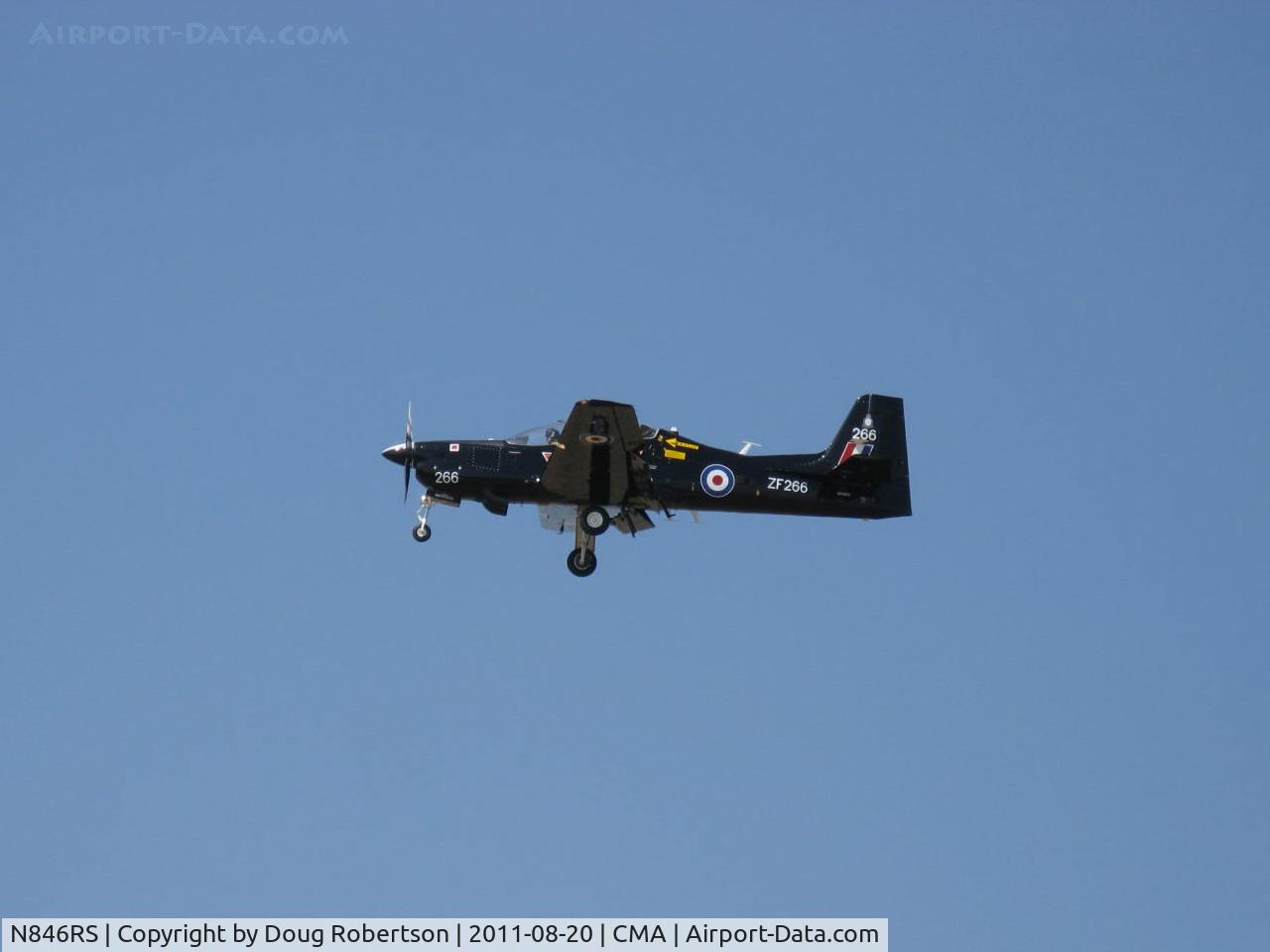 N846RS, 1990 Short S-312 Tucano T1 C/N S056/T50, Short Bros PLC S312 TUCANO T1 Mk.1, one Garrett TPE331-12B Turboprop 1,100 shp, 4 blade prop, in RAF livery, Martin-Baker MB 8LC Ejection tandem seats, max speed 315 mph, down & dirty flyover