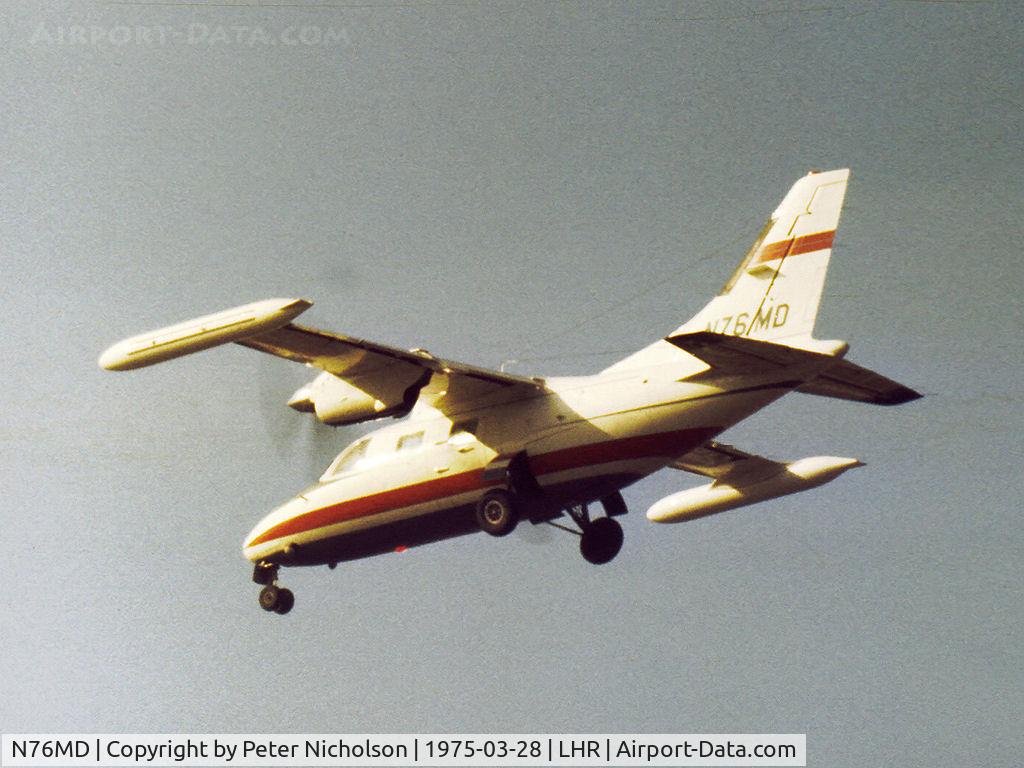 N76MD, 1969 Mitsubishi MU-2B-20 C/N 124, Mu-2B-20 on final approach to Heathrow in the Spring of 1975.