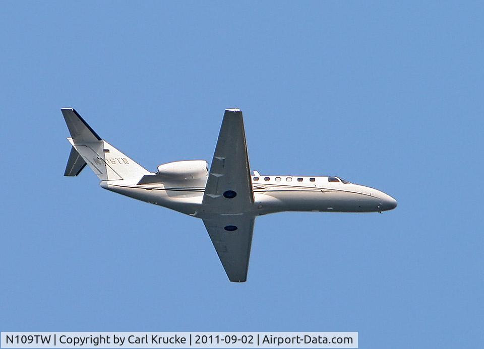 N109TW, 2009 Cessna 525B CitationJet CJ3 C/N 525B0338, As seen passing over Summerville,SC 2 Sept 2011, on approach to CHS