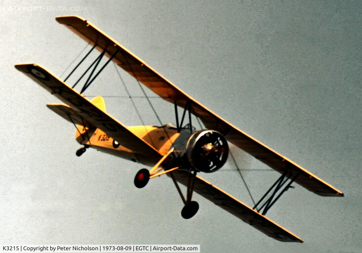 K3215, 1933 Avro 621 Tutor C/N K3215, Avro Tutor of the Shuttleworth Collection in action at the 1973 Cranfield Business & Light Aircraft Airshow.