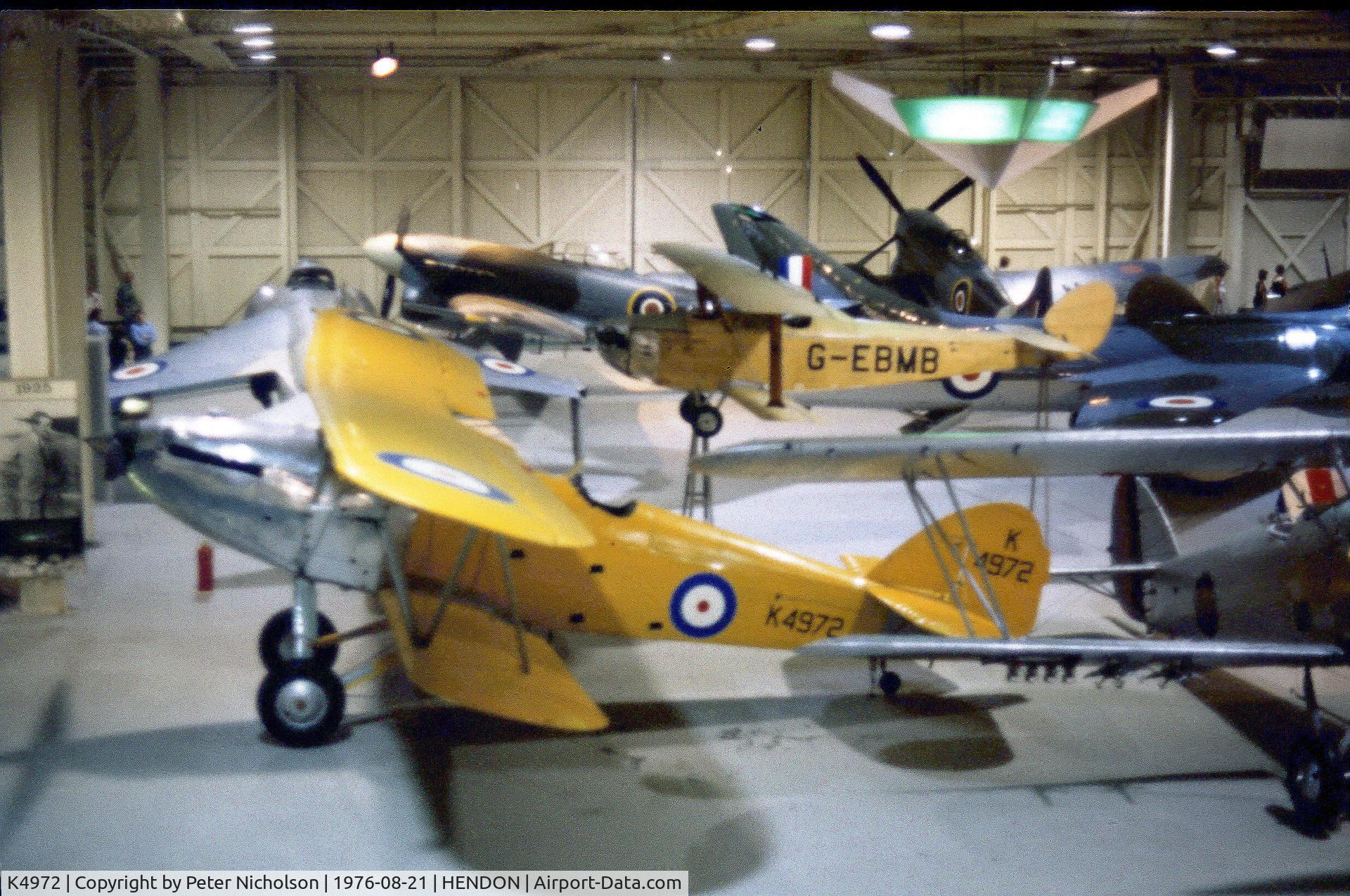 K4972, 1935 Hawker Hart Trainer II C/N 4261, Hawker Hart Trainer IIA as displayed at the Royal Air Force Museum Hendon in the Summer of 1976.