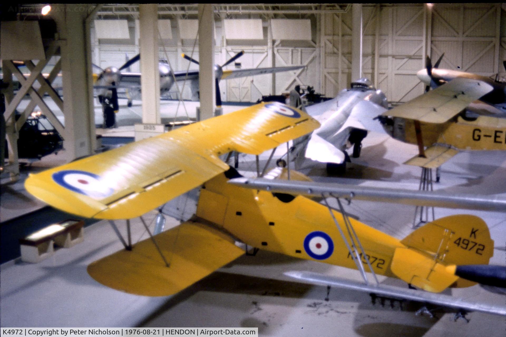K4972, 1935 Hawker Hart Trainer II C/N 4261, Another view of the Hart Trainer IIA as displayed at the Royal Air Force Museum Hendon in the Summer of 1976.