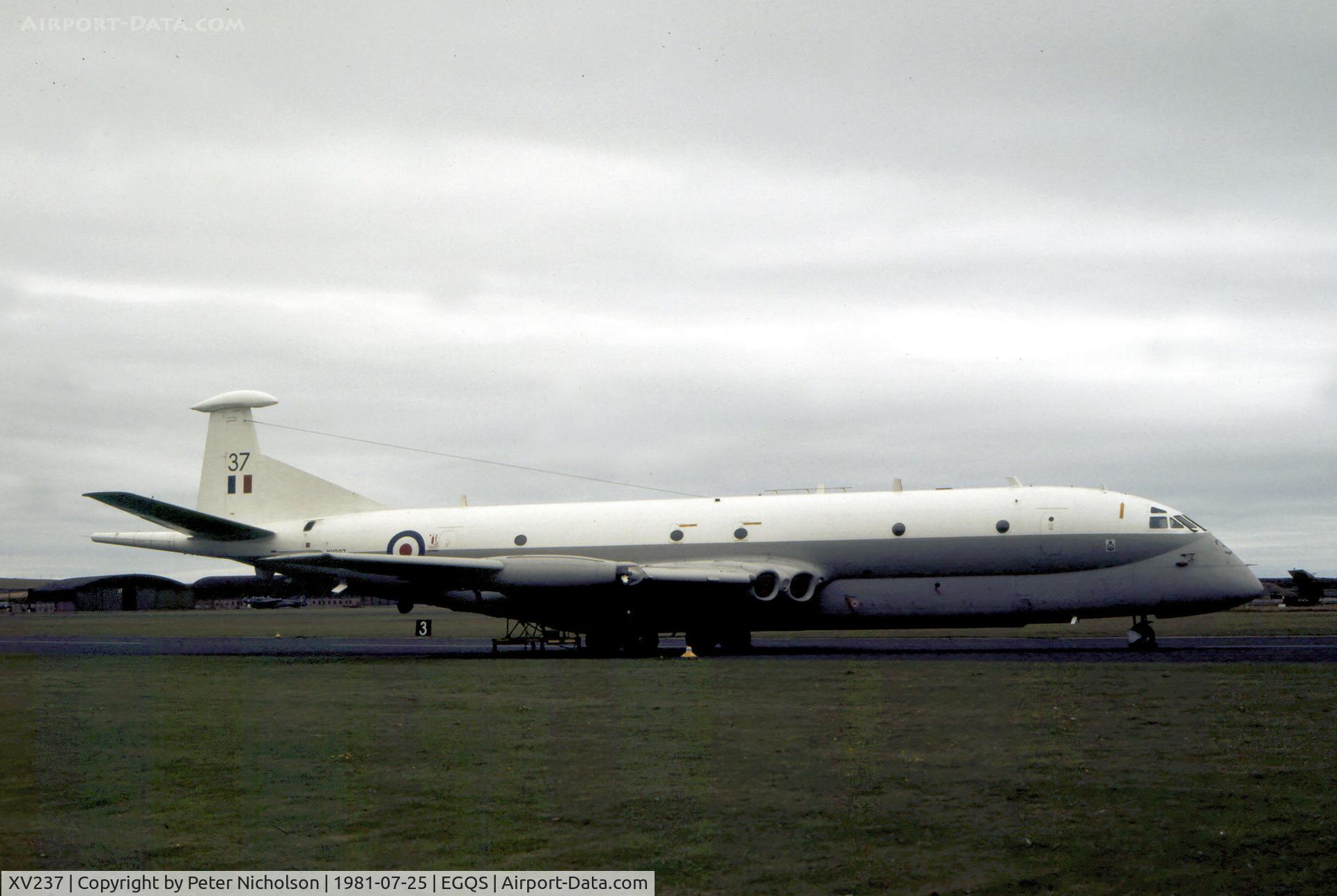 XV237, Hawker Siddeley Nimrod MR.2 C/N 8012, Nimrod MR.2 of the Kinloss Maritime Strike Wing on display at the 1981 RAF Lossiemouth Airshow.