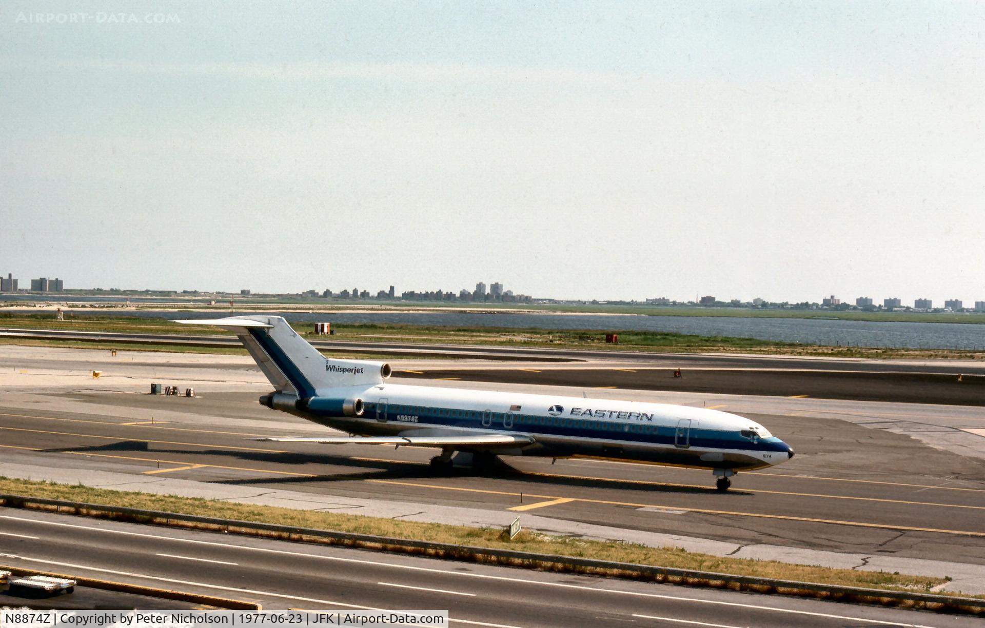N8874Z, 1976 Boeing 727-225 C/N 21292, Boeing 727-225 of Eastern Air Lines taxying to the terminal at JF Kennedy in the Summer of 1977.