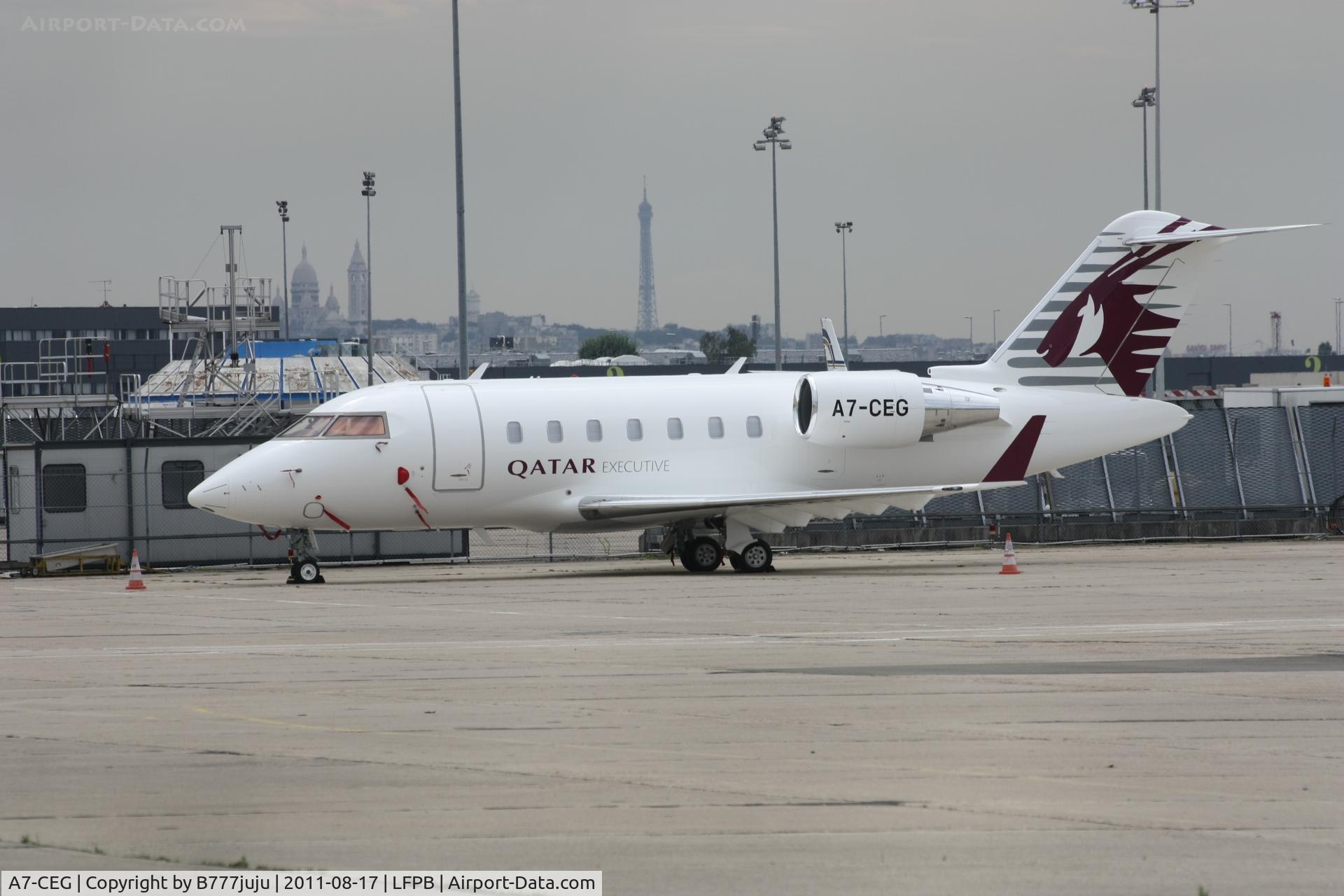 A7-CEG, 2010 Bombardier Challenger 605 (CL-600-2B16) C/N 5857, on transit at Le Bourget