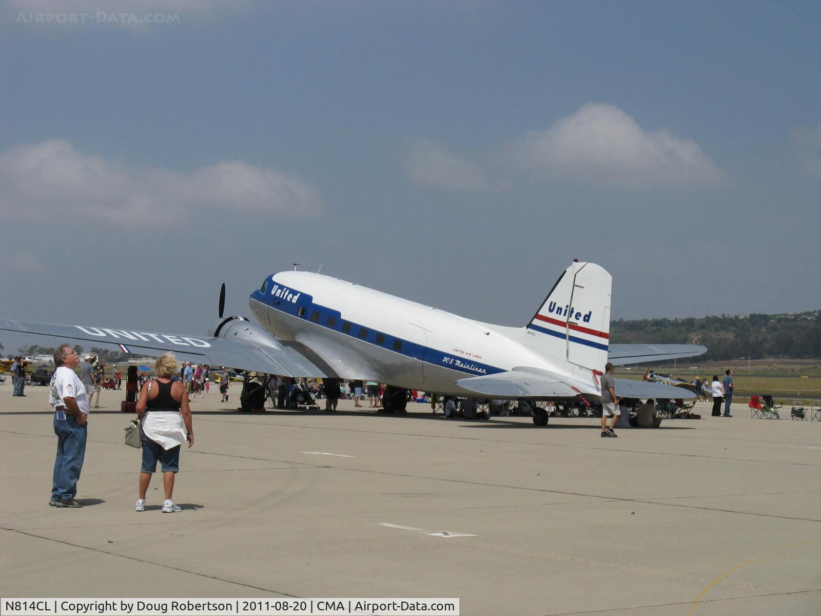 N814CL, 1945 Douglas DC-3C (C-47B-50-DK) C/N 34370, Clay Lacy's 1945 Douglas DC-3C in livery of United Airlines 'Mainliner O'Connor', two P&W R-1830-92 14 cylinder radials 1,200 Hp each