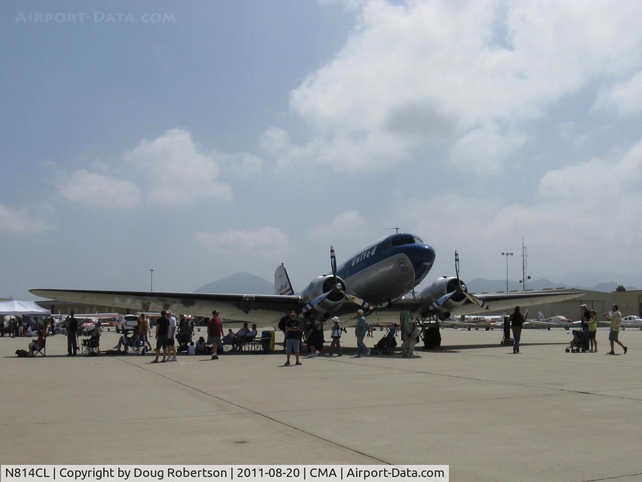 N814CL, 1945 Douglas DC-3C (C-47B-50-DK) C/N 34370, Clay Lacy's 1945 Douglas DC-3C in livery of United Airlines 'Mainliner O'Connor', two P&W R-1830-92 14 cylinder radials 1,200 Hp each