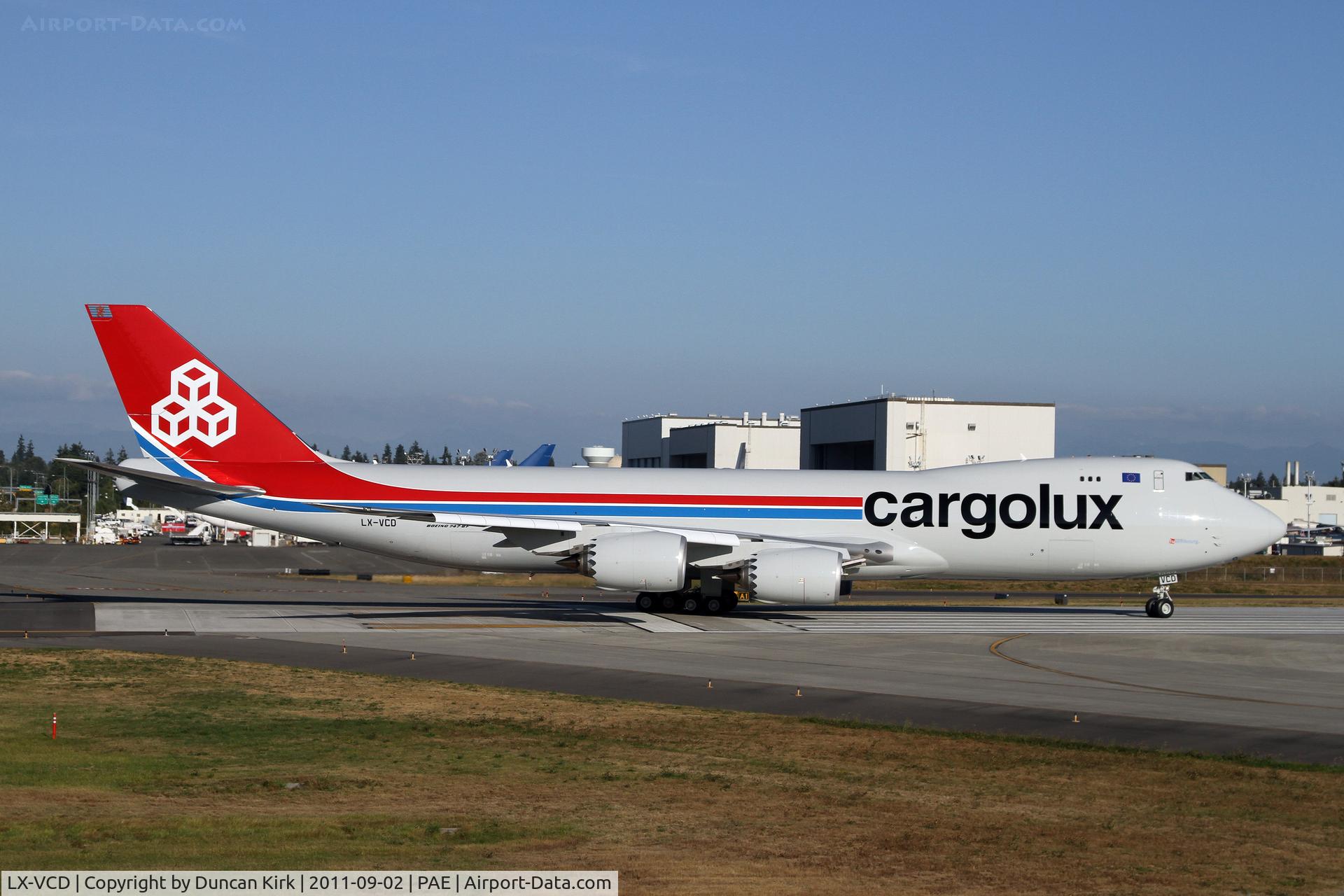 LX-VCD, 2011 Boeing 747-8R7F C/N 35809, Returning after it's first flight with delivery set for September 2011, two years late