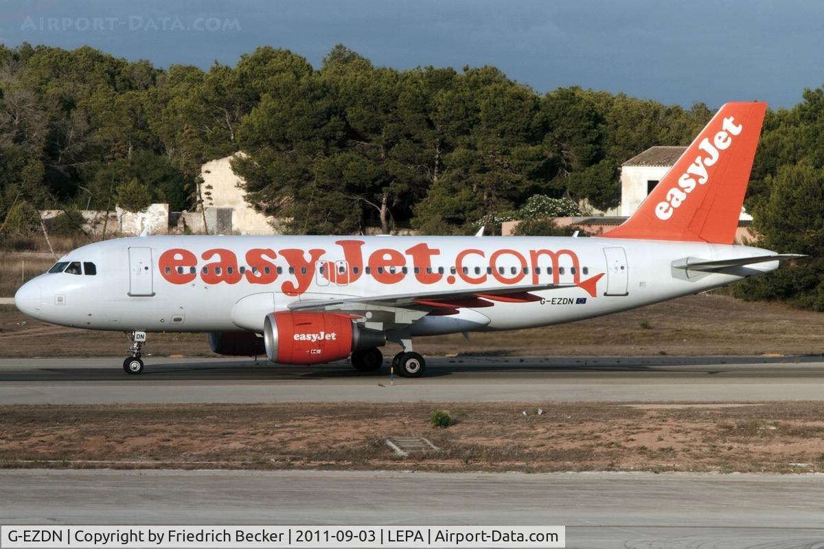 G-EZDN, 2008 Airbus A319-111 C/N 3569, taxying to the active