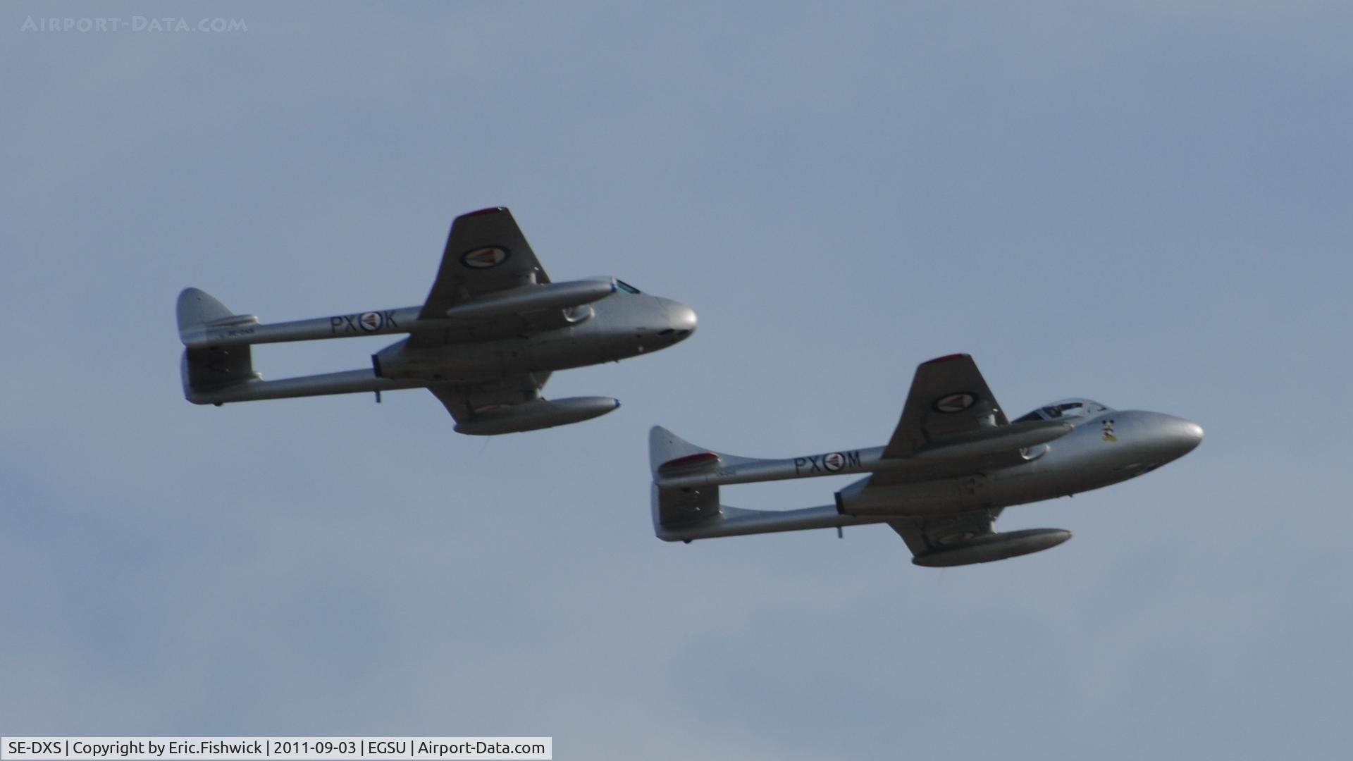 SE-DXS, 1952 De Havilland (FFA) DH-100 Vampire FB6 C/N 705, 45. SE-DXS and LN-DHZ at The Duxford Air Show, September 2011