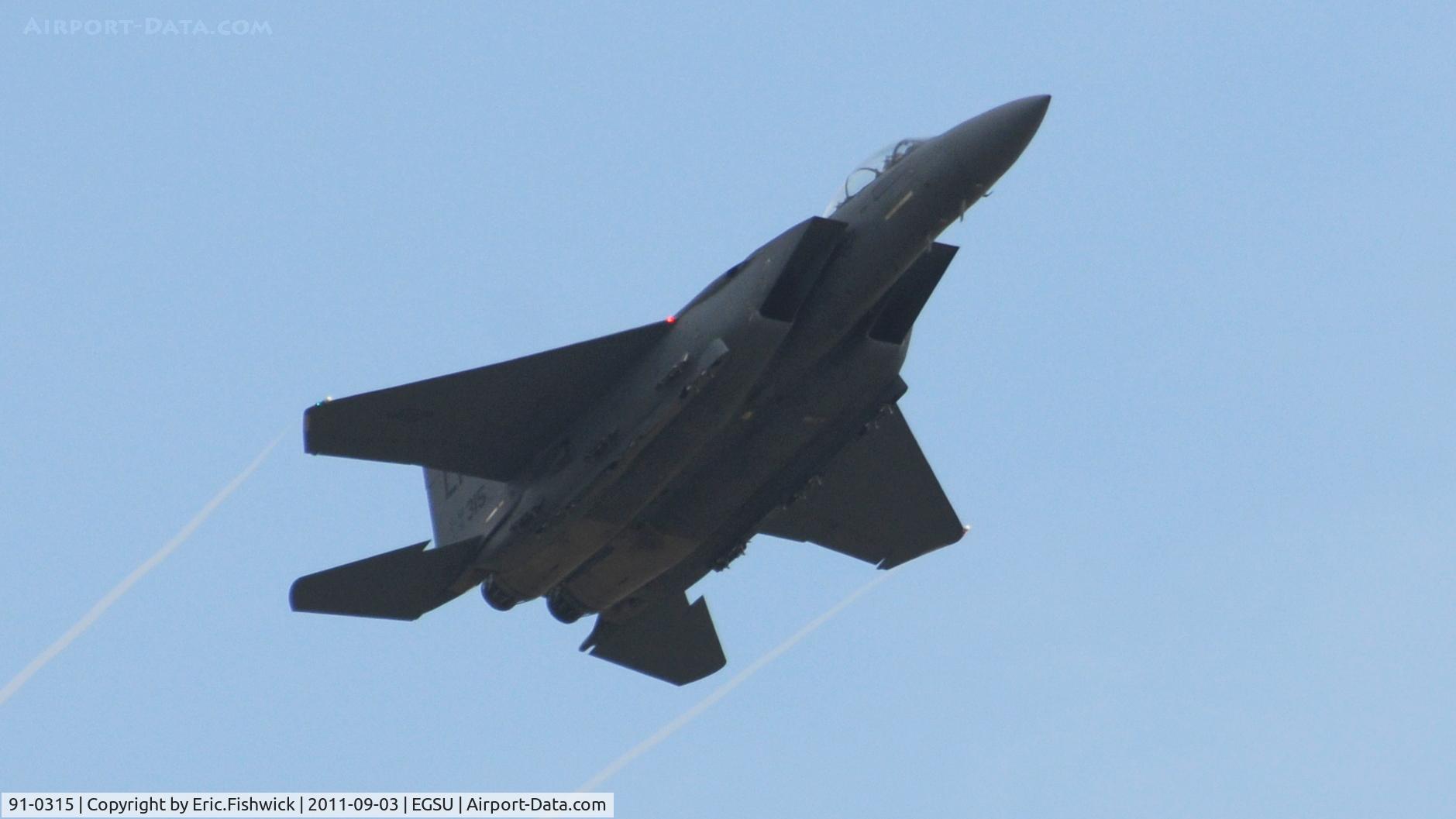 91-0315, 1991 McDonnell Douglas F-15E Strike Eagle C/N 1222/E180, F-15E Strike Eagle at The Duxford Air Show, September 2011. Display flying at its very best.