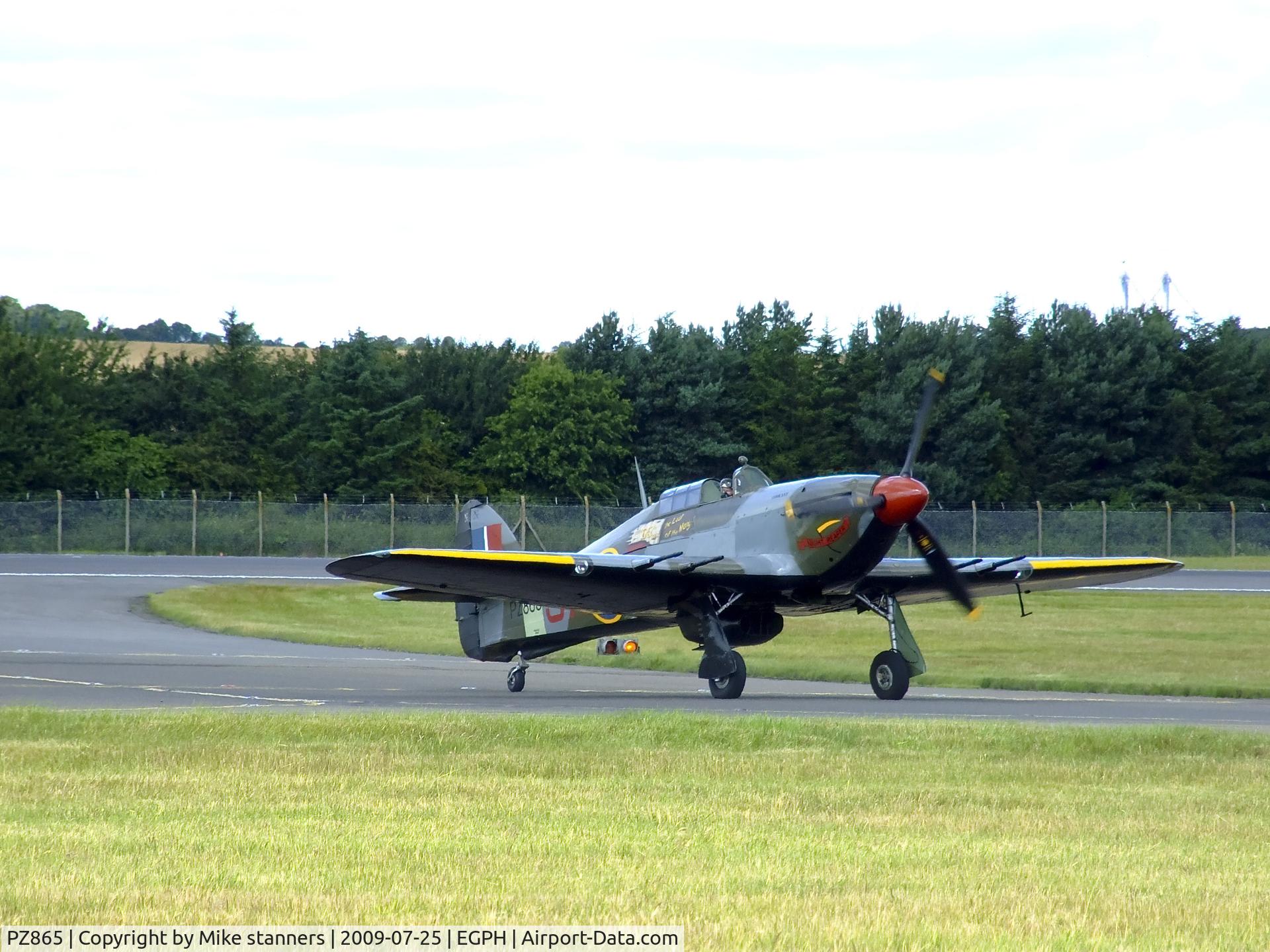 PZ865, 1944 Hawker Hurricane IIC C/N PZ865, BBMF Hurricane on taxiway Bravo 1 after arriving from its display at the East fortune airshow