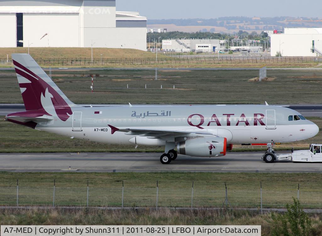A7-MED, 2009 Airbus A319-133LR C/N 4114, Trackted to Airbus Corporate Jet Corporation area after painting...