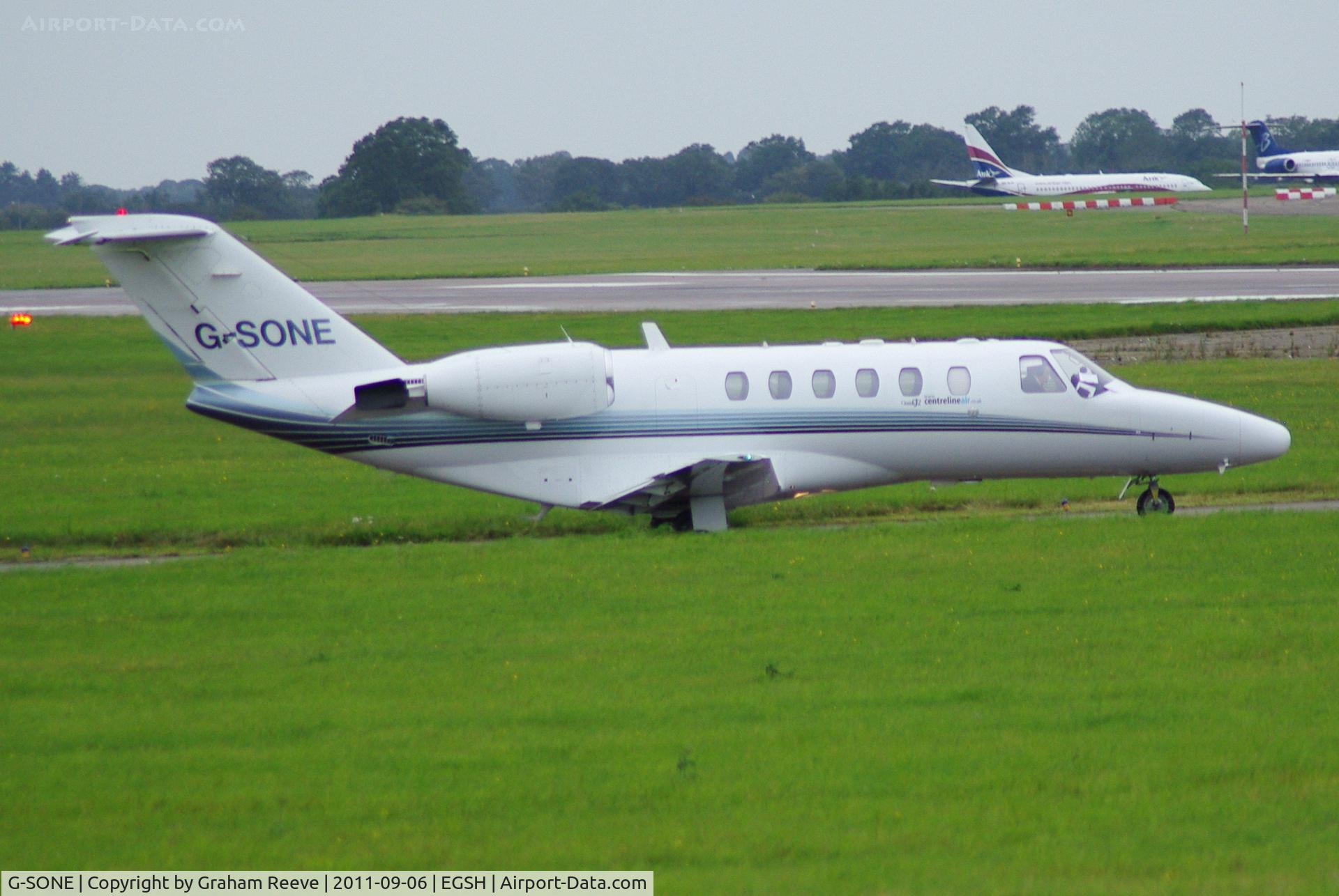 G-SONE, 2001 Cessna 525A CitationJet CJ2 C/N 525A-0031, About to depart.