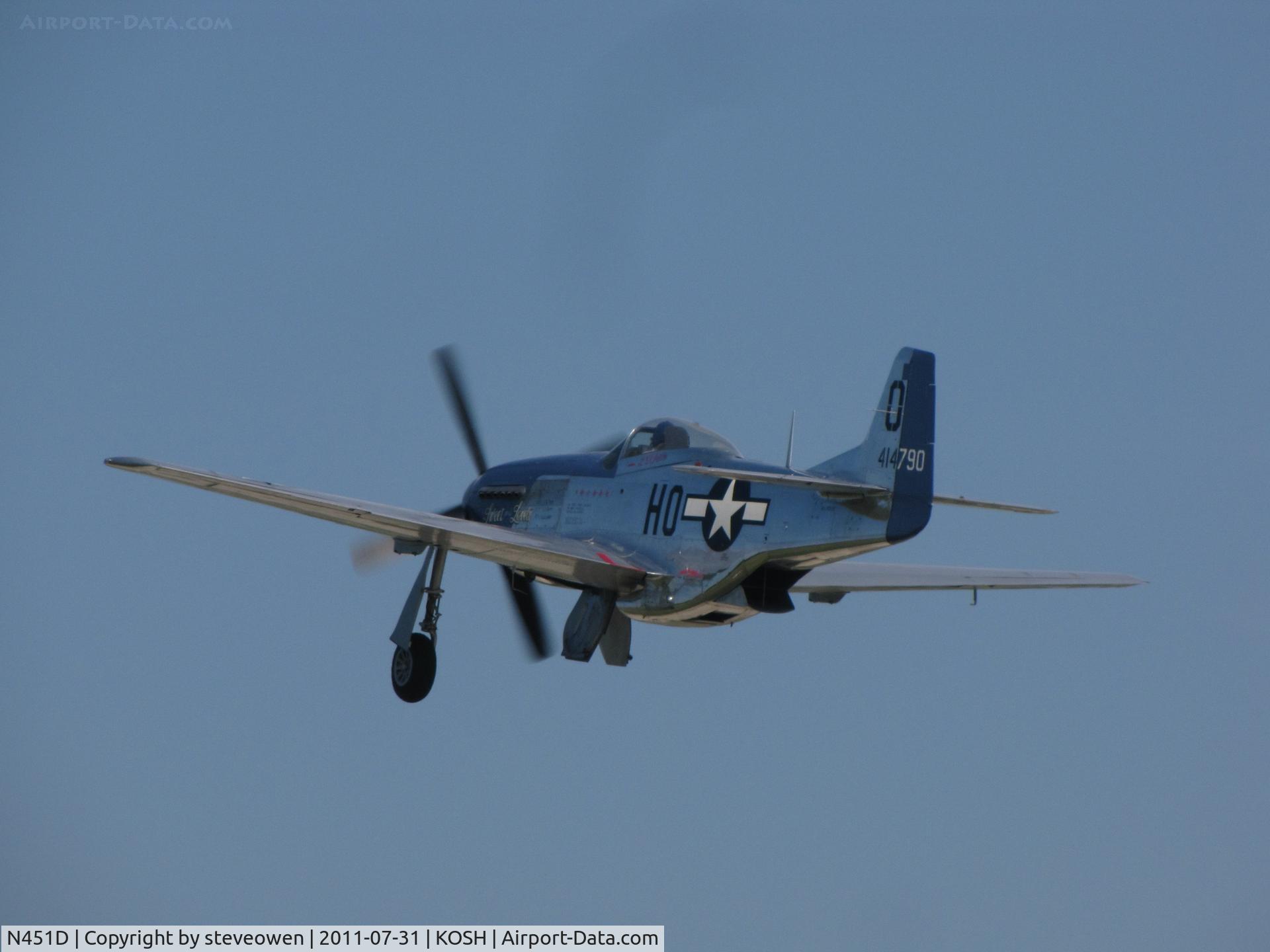 N451D, 1944 North American P-51D Mustang C/N 44-73279BB, Leaving EAA Oshkosh 2011