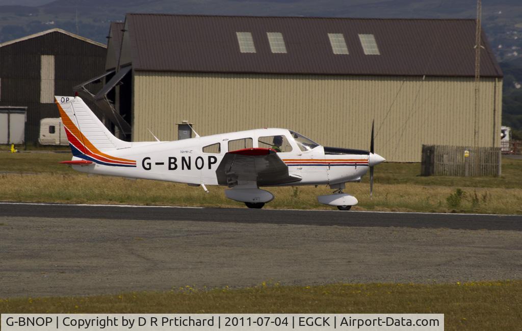 G-BNOP, 1987 Piper PA-28-161 Cherokee Warrior II C/N 2816027, Taxiing at Caernarfon airport 04/07/11