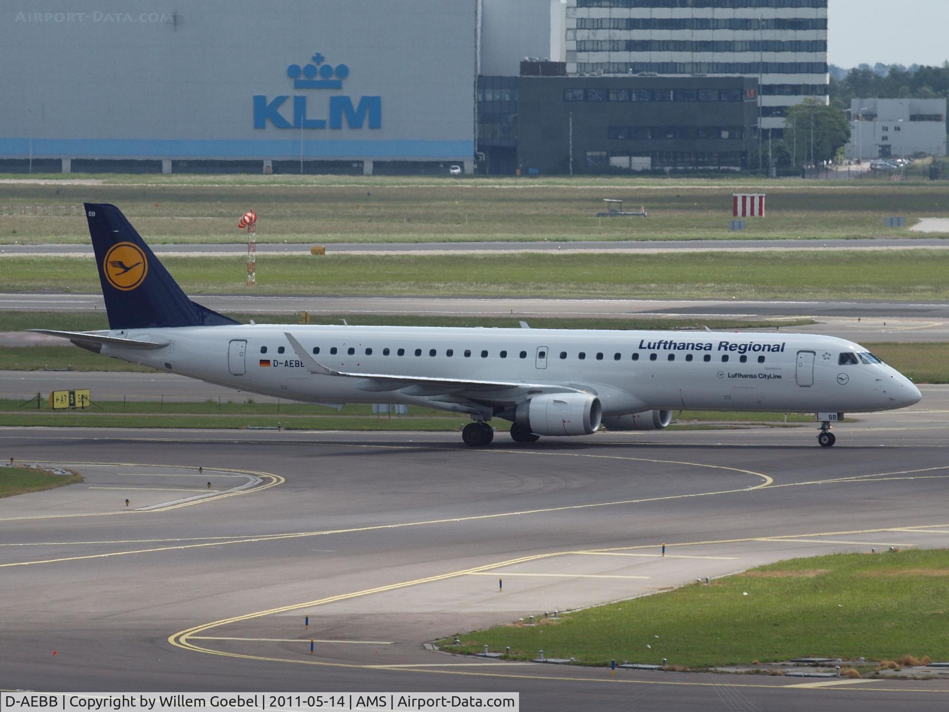D-AEBB, 2009 Embraer 195LR (ERJ-190-200LR) C/N 19000316, Arrival on Schiphol Airport