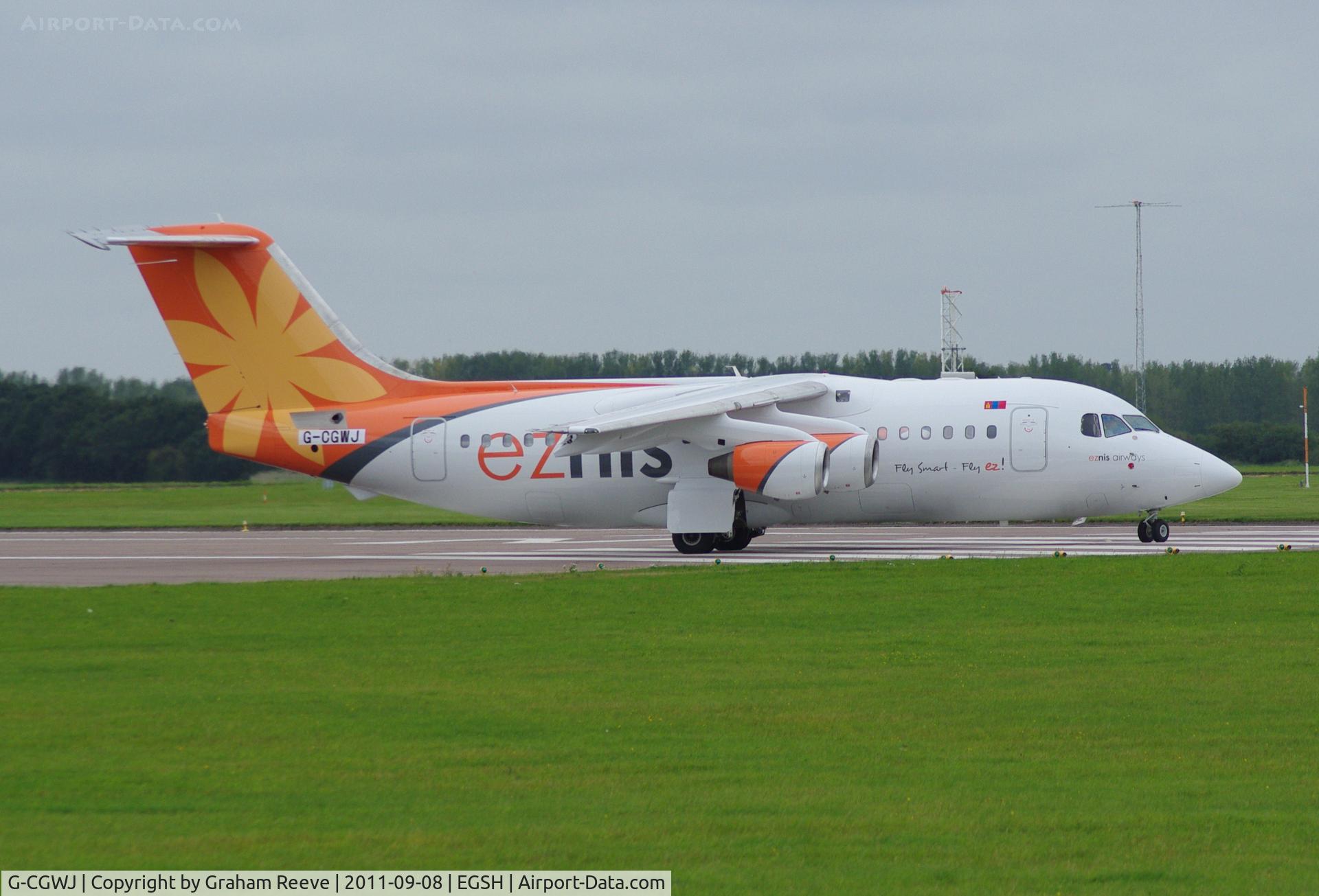 G-CGWJ, 1995 British Aerospace Avro 146-RJ85 C/N E.2261, Fresh out of the paint shop.