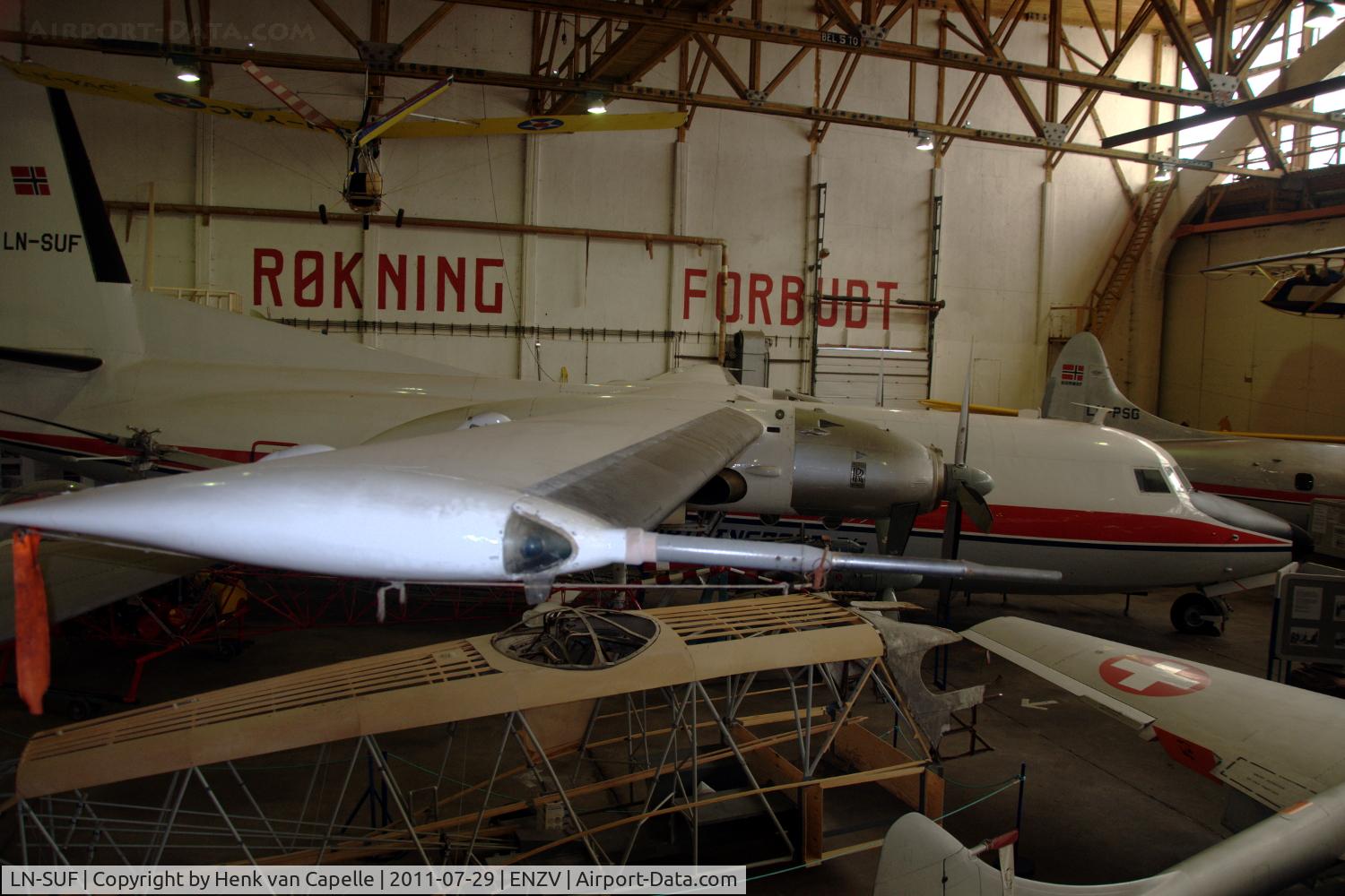LN-SUF, 1966 Fokker F.27-100 Friendship C/N 10298, Fokker Friendship in Braathens S.A.F.E. colour scheme in the air museum at Stavanger Sola, Norway.