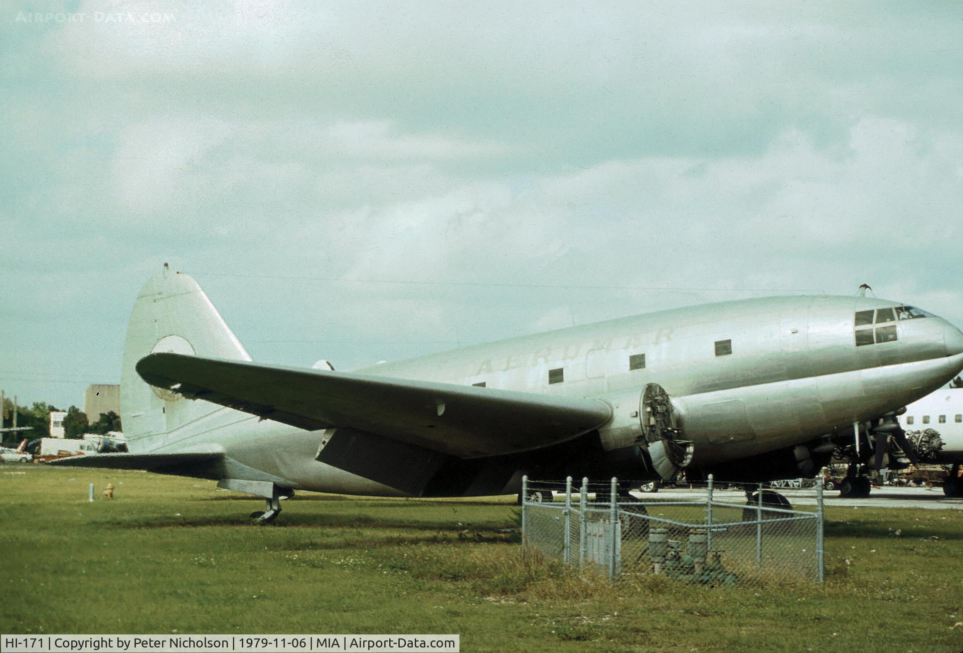 HI-171, 1944 Curtiss C-46A Commando C/N 30386, C-46D Commando as seen at Miami in November 1979.