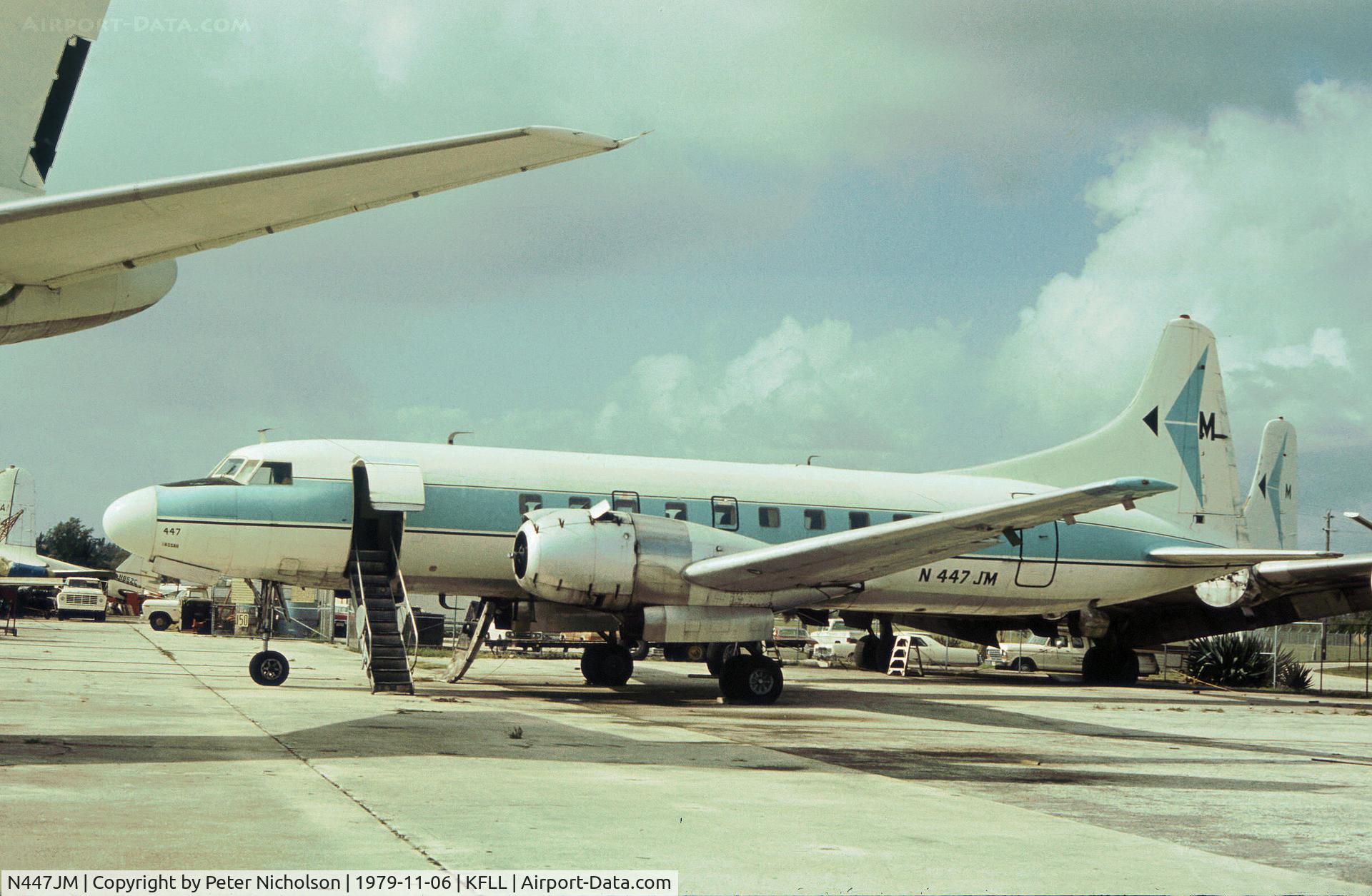 N447JM, 1957 Convair 440 Metropolitan C/N 420, Convair 440 named San Salvadore of Mackey International Airlines as seen at Fort Lauderdale in November 1979.