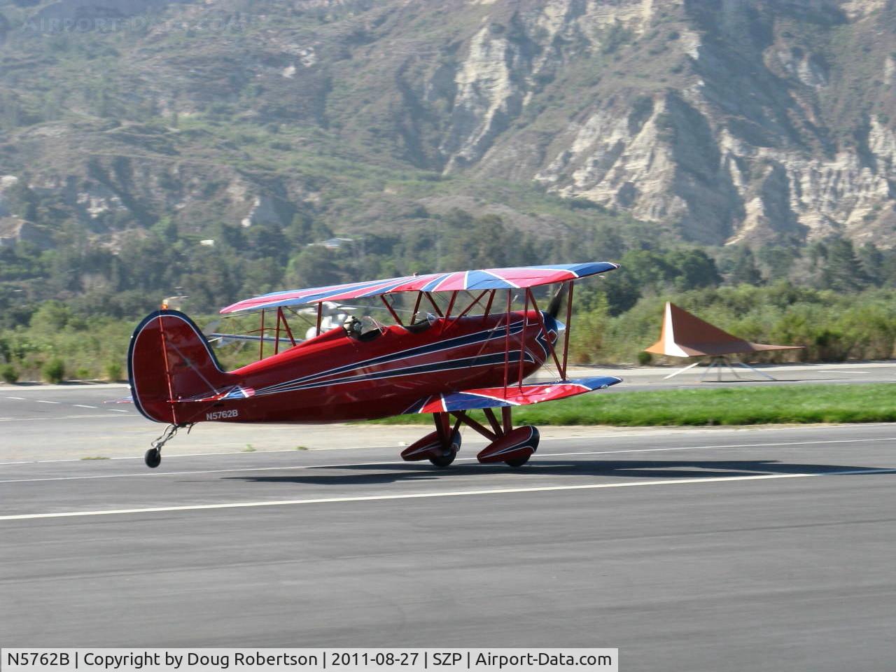 N5762B, 1980 Great Lakes 2T-1A-2 Sport Trainer C/N 0833, 1980 Great Lakes 2T-1A-2 SPORT TRAINER, Lycoming AEIO-360-B1FG 180 Hp, landing roll Rwy 22