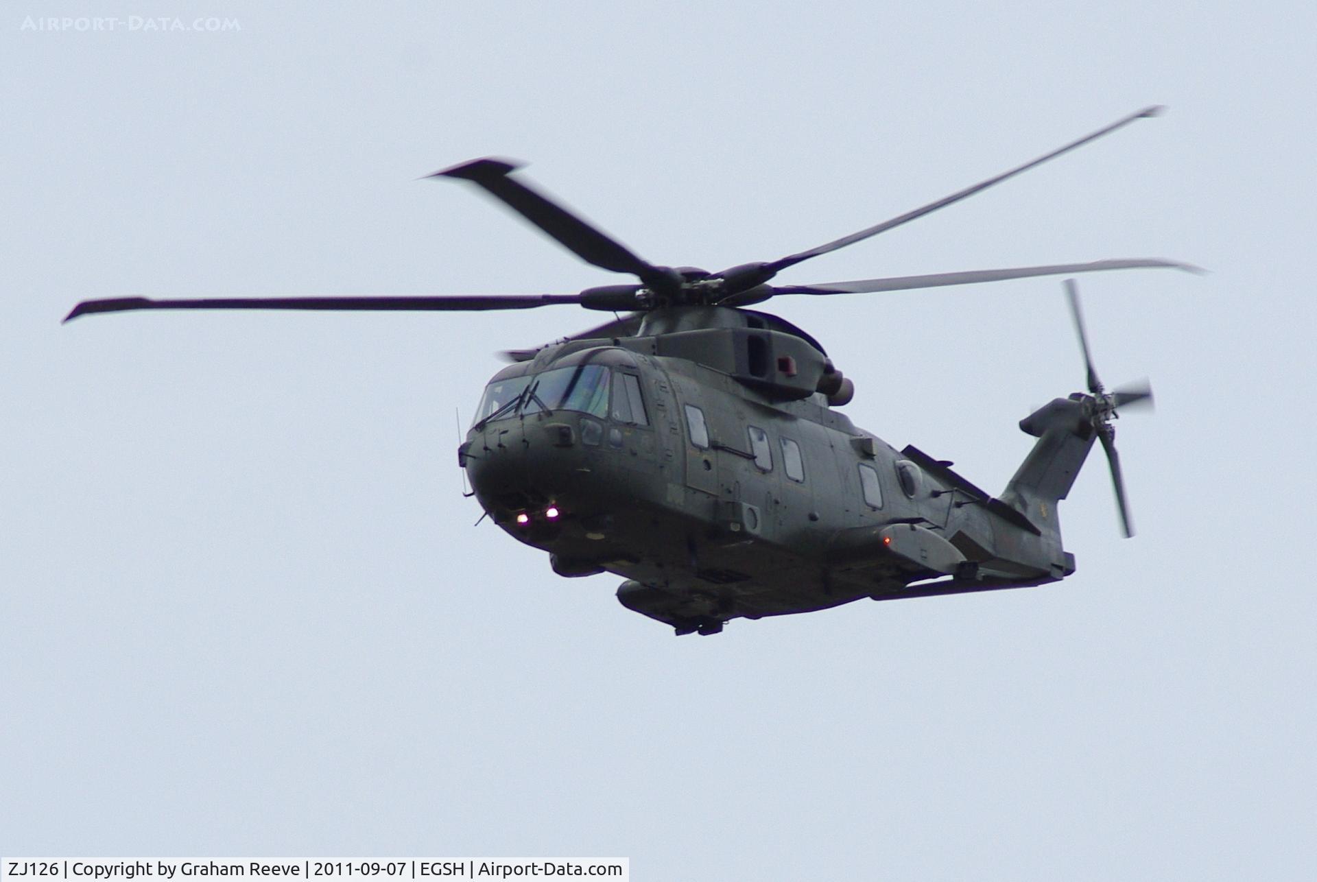 ZJ126, 2000 Westland Merlin HC.3 C/N 50141/RAF10, RAF Merlin over flying the airfied with the code letter K on the side of the fuselage.