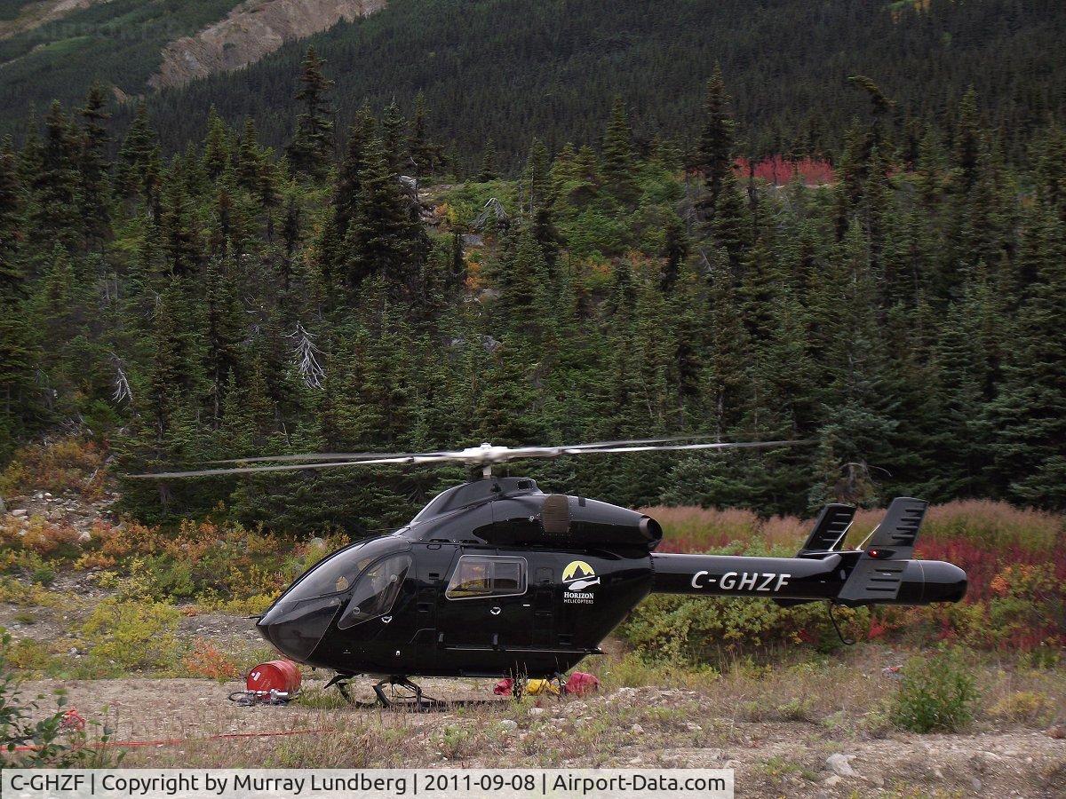 C-GHZF, 1995 MD Helicopters MD-900 Explorer C/N 900-00025, Recently delivered from Arizona to the Yukon Territory, this MD900 Explorer is seen during a day of  slinging loads at Fraser, British Columbia, about 30 miles north of Skagway, Alaska.