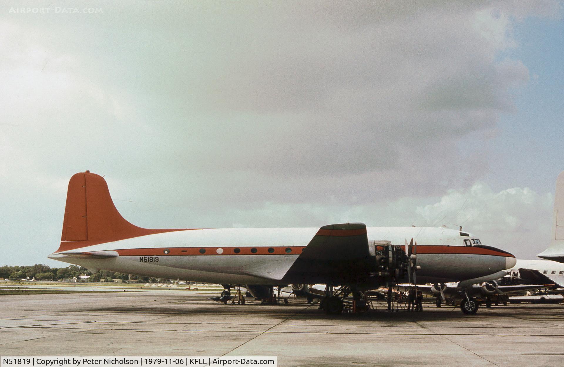 N51819, 1945 Douglas C54E-DC C/N 27281, C-54E Skymaster ex 44-9055 as seen at Fort Lauderdale in November 1979.