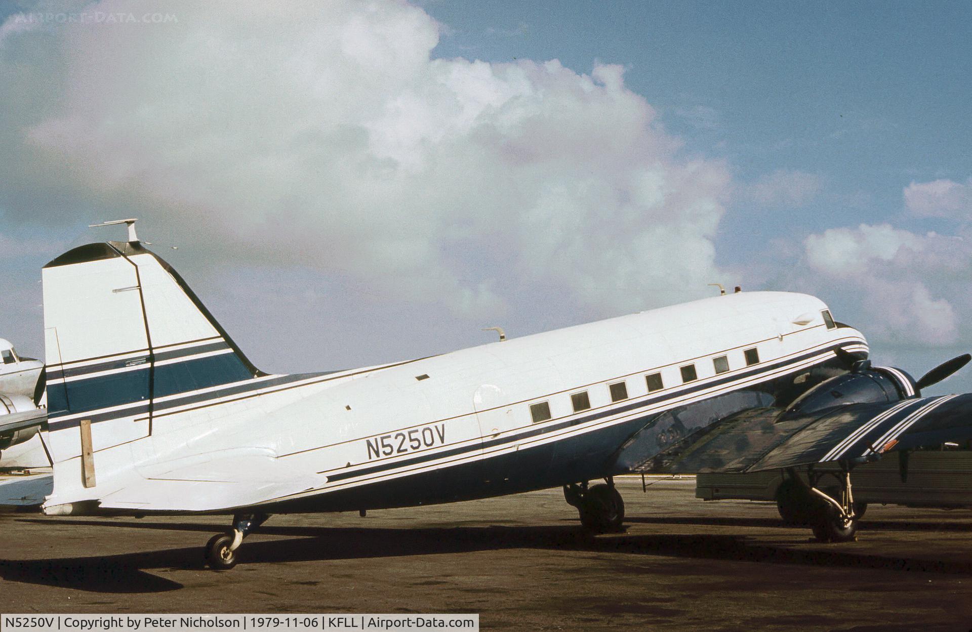 N5250V, 1942 Douglas DC-3C C/N 7319, Douglas DC-3C former C-53 Skytrooper as seen at Fort Lauderdale in November 1979.