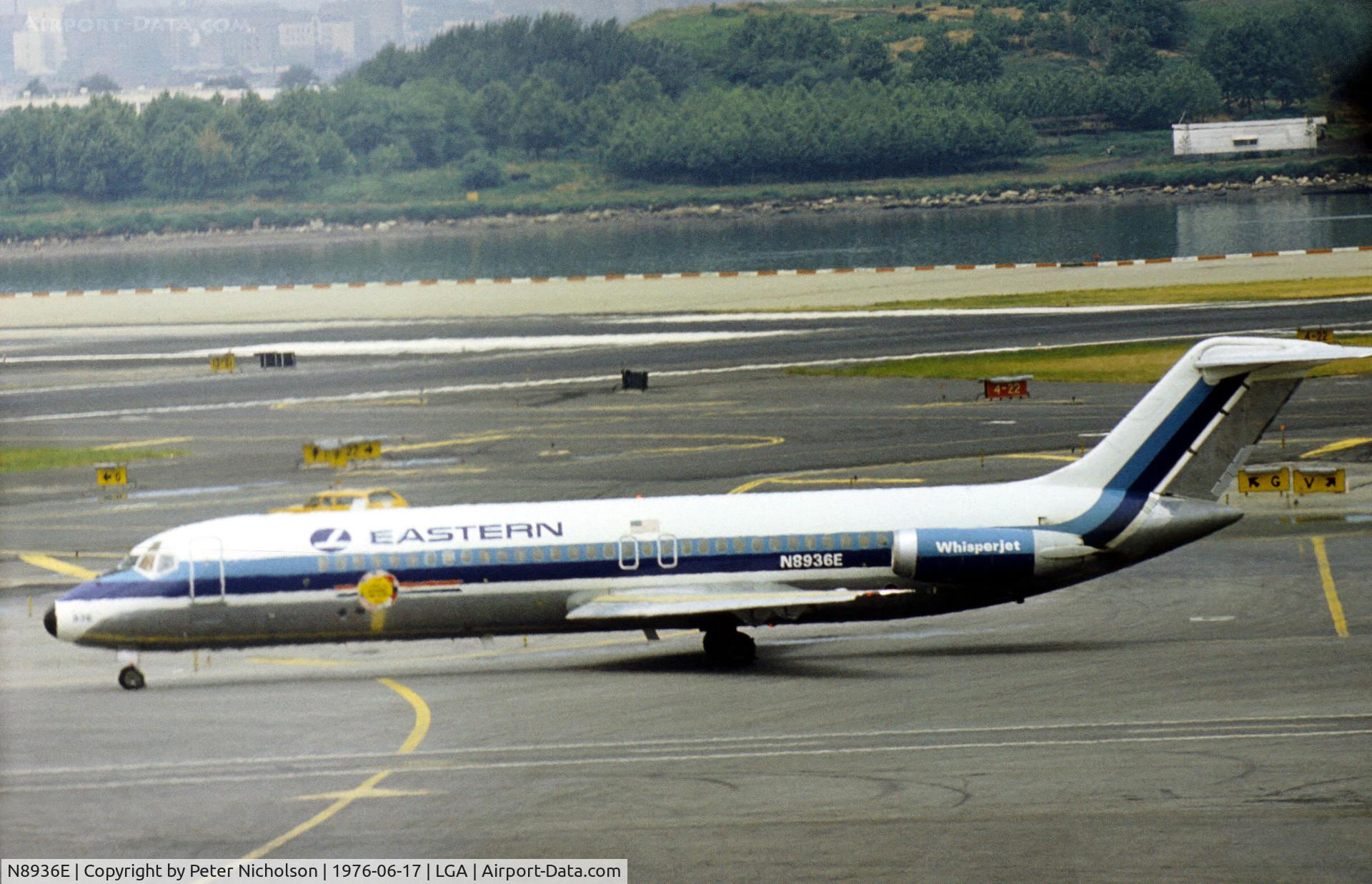 N8936E, 1968 Douglas DC-9-31 C/N 47145, DC-9-31 of Eastern Airlines taxying to the active runway at La Guardia in the Summer of 1976.