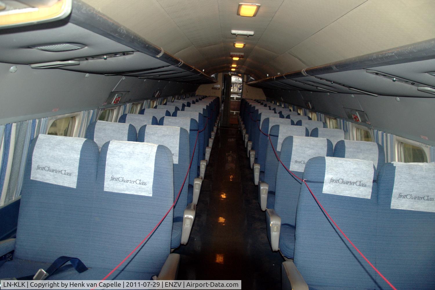 LN-KLK, 1956 Convair 440-75 Metropolitan C/N 357, Passenger cabin of the Convair 440 of the Norsk Metropolitan Klubb in the Aviation Museum at Sola airport near Stavanger in Norway.